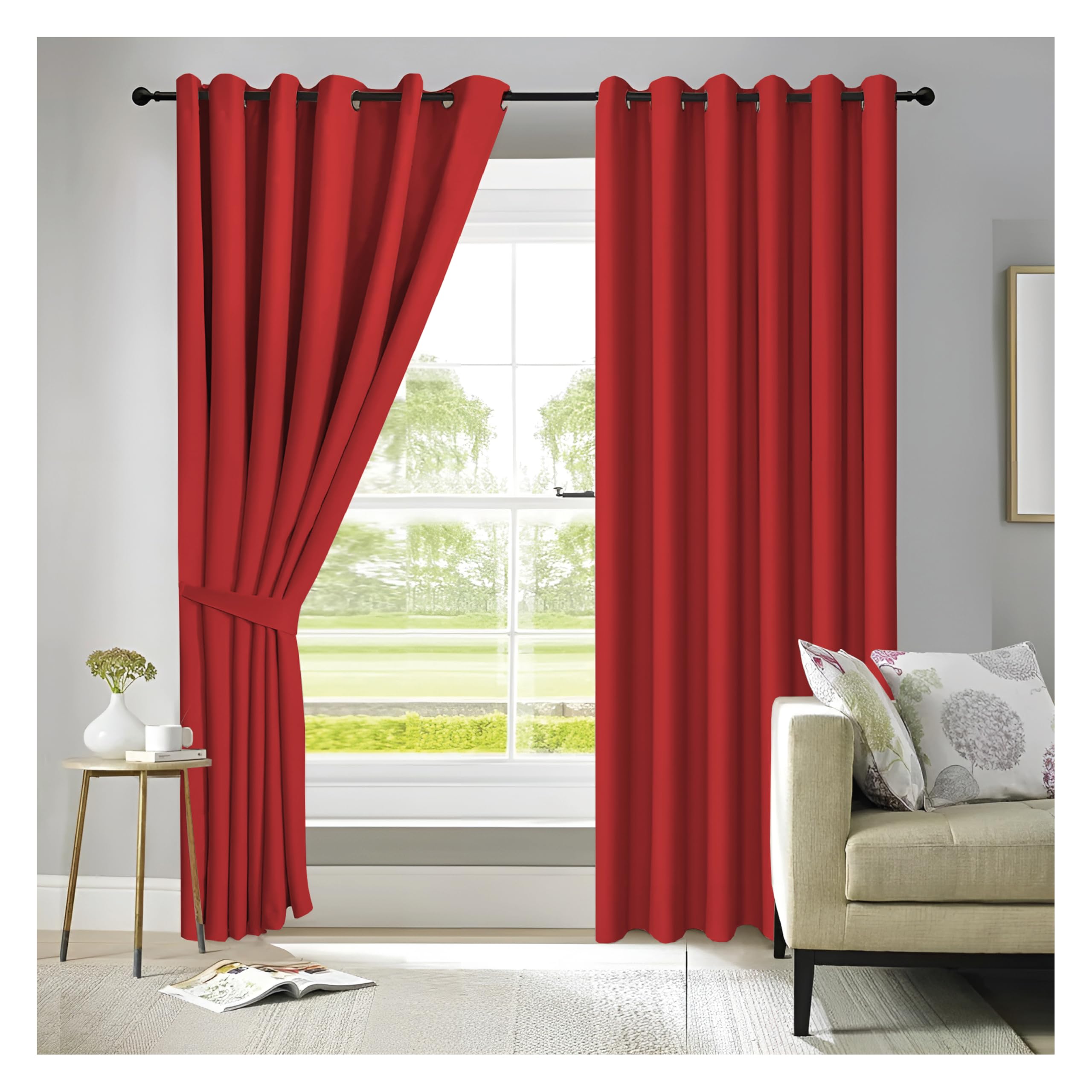 Apex Furnishings Red Blackout Curtains For Bedroom 108 Inch Drop Thermal Insulated Eyelet Curtains & Drapes For Window Treatment & Living Room, 2 Panels (90X108 Inches)