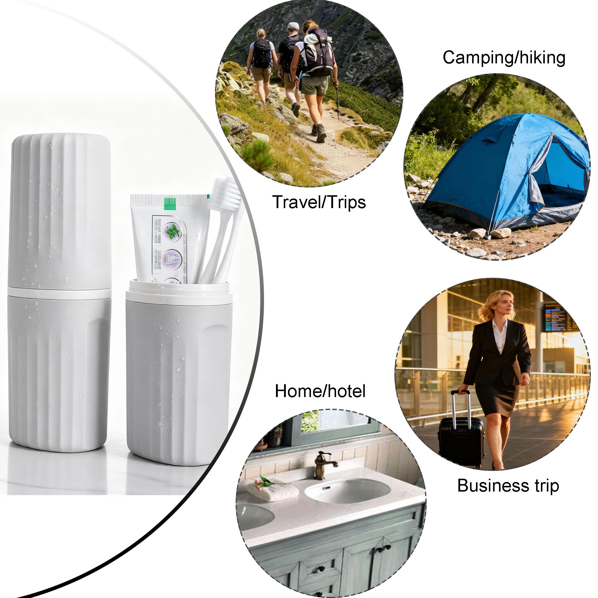 Estuche de viaje para cepillo de dientes, soporte portátil 2 en 1 para cepillo de dientes y taza de enjuague bucal, pasta de dientes de gran capacidad y taza para cepillo de dientes con tapa