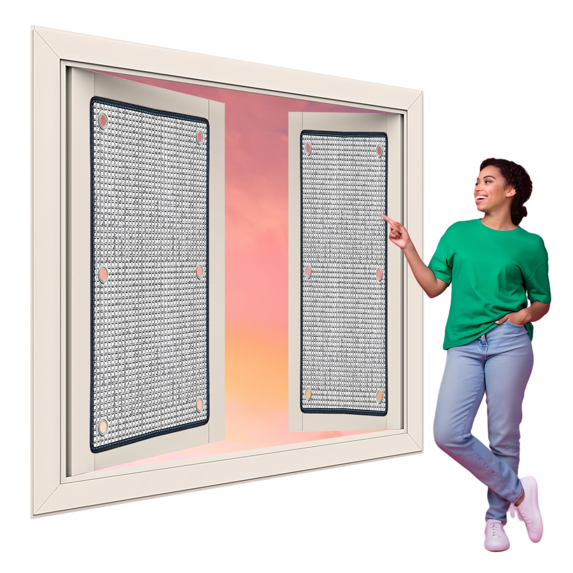 Pellicola Termica Isolante 130 x 142 cm Anti Calore e Anti Sguardo Tende Termiche Isolanti per Vetri Finestre con Ventose per Privacy Casa Camper Lucernari, Argento