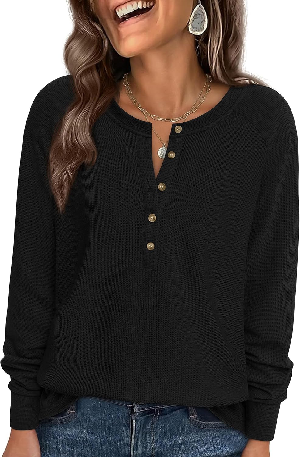 PRETTYGARDEN Women’s Waffle Knit Long Sleeve Henley Tops for Fall 2026