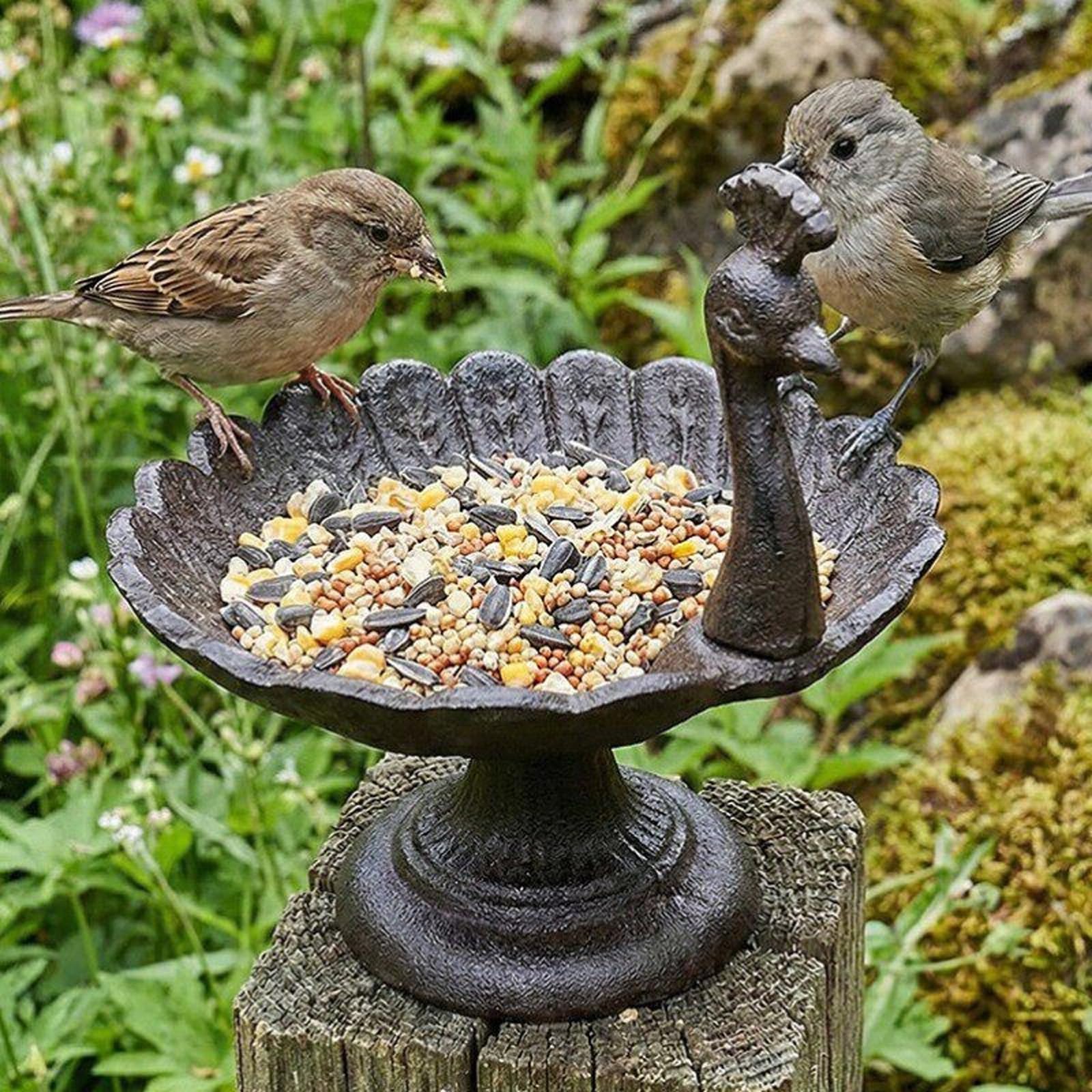 Abbeveratoio per Uccelli, Mangiatoia per Uccelli da Esterno, in Ghisa, con Finitura Anticata, Facili da Montare, Adatte per Uso Esterno, Balconi e Giardini(A)