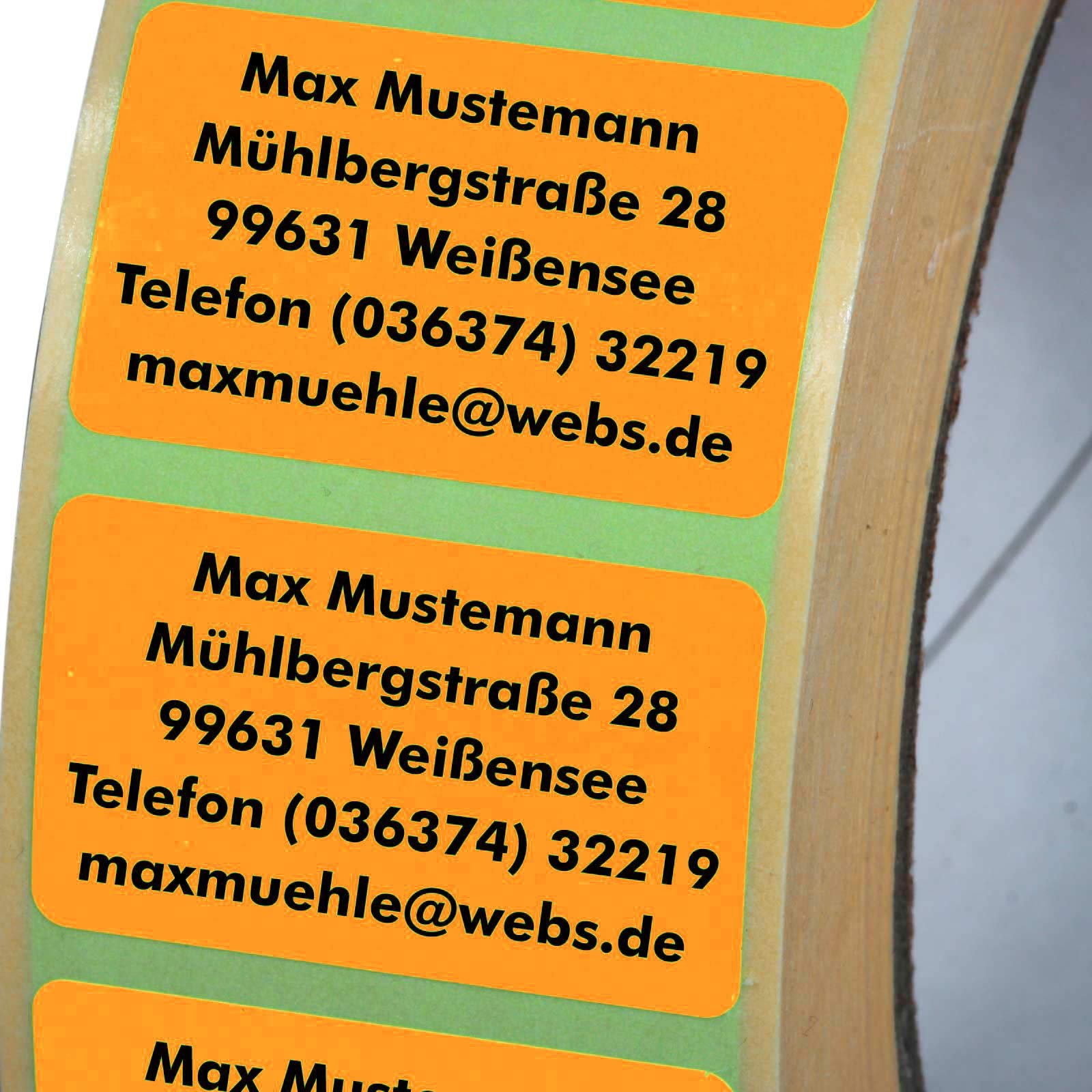 Adressetiketten mit Wunschdruck 1000 Stück 38 x 23 mm Haftpapier leuchtorange
