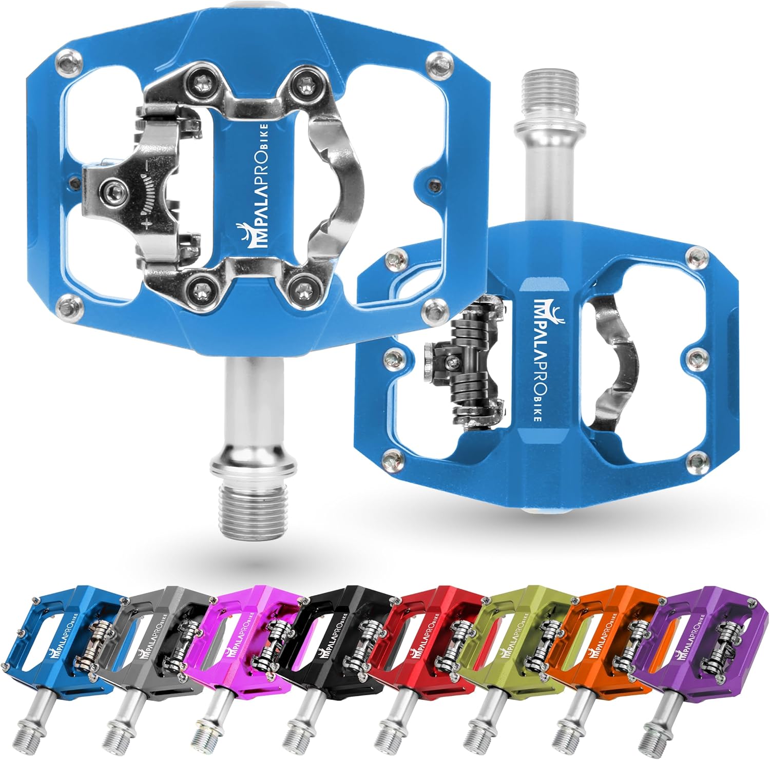 IMPALAPRO - Mixed MTB Pedals Compatible with Shimano SPD - Dual Function Mixed MTB Pedals Platform Pedals and Pedals SPD - DU + Sealed Bearing - 9/16 Inch