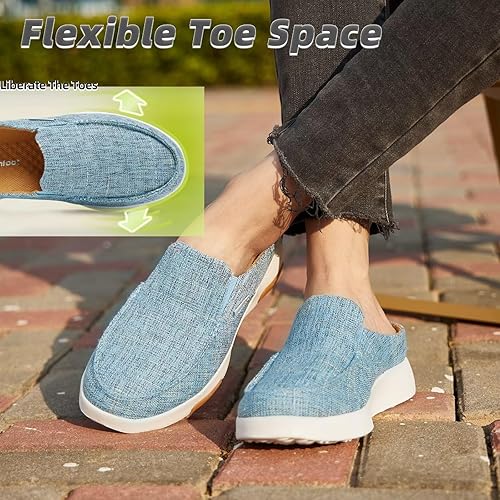 Vista 6 de OrthoComfoot Women's Orthopedic Slip-On Loafers Walking Shoes: Comfortable Arch Support Slippers for Plantar Fasciitis, Casual Canvas Orthotic Mule