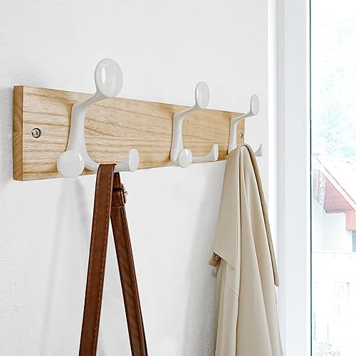 Miniatura 9 de SKOLOO Perchero de madera blanca de 17 pulgadas con 3 ganchos triples, ideal para entradas familiares, aulas y almacenamiento de suministros para