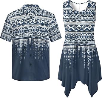 TOADDITDO Couple Matching Outfit Womens Sundress Sleeveless Tank Sun Dress with Pockets or Mens Button Down Shirts for Party