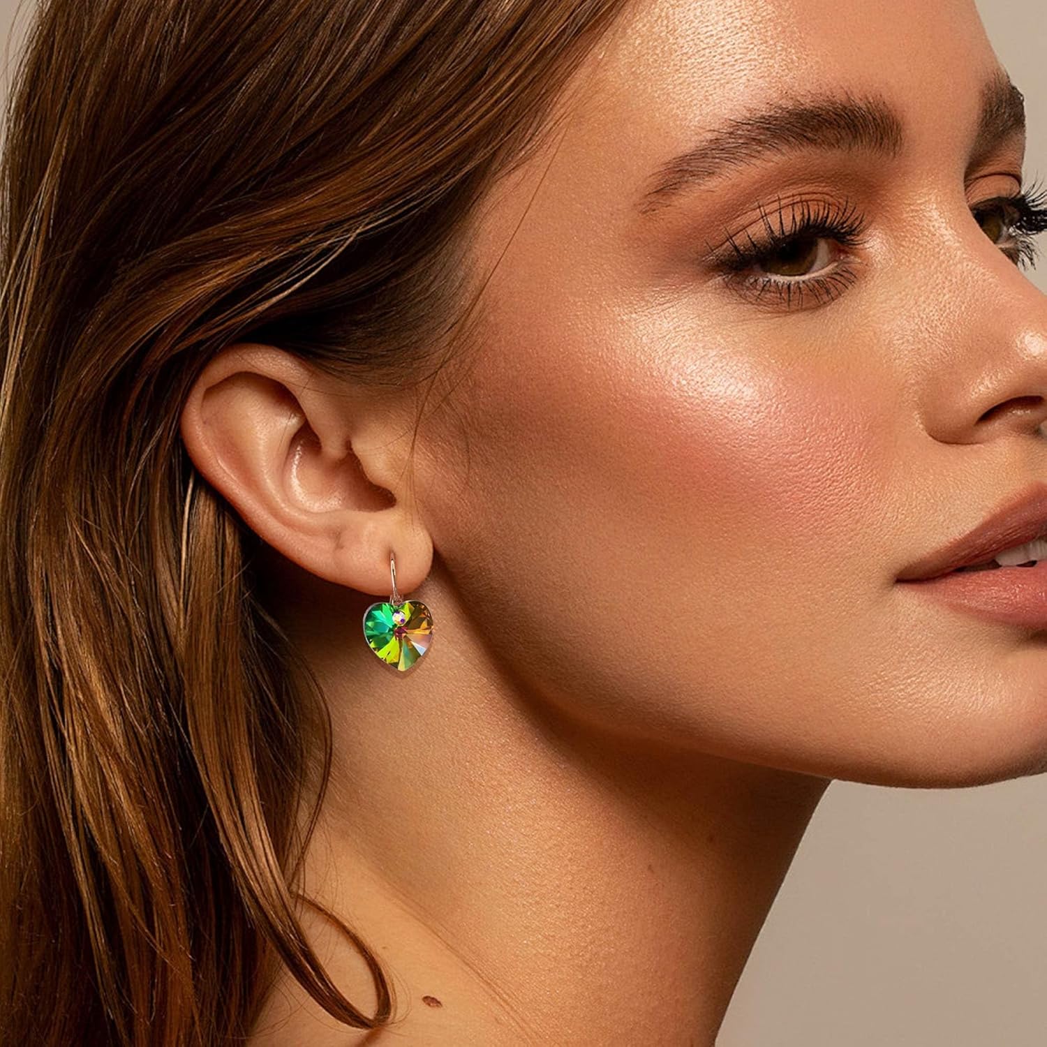 Austrian Crystal Heart Drop Leverback Earrings for Women 14K Rose Gold Plated Hypoallergenic Jewelry - Image 3