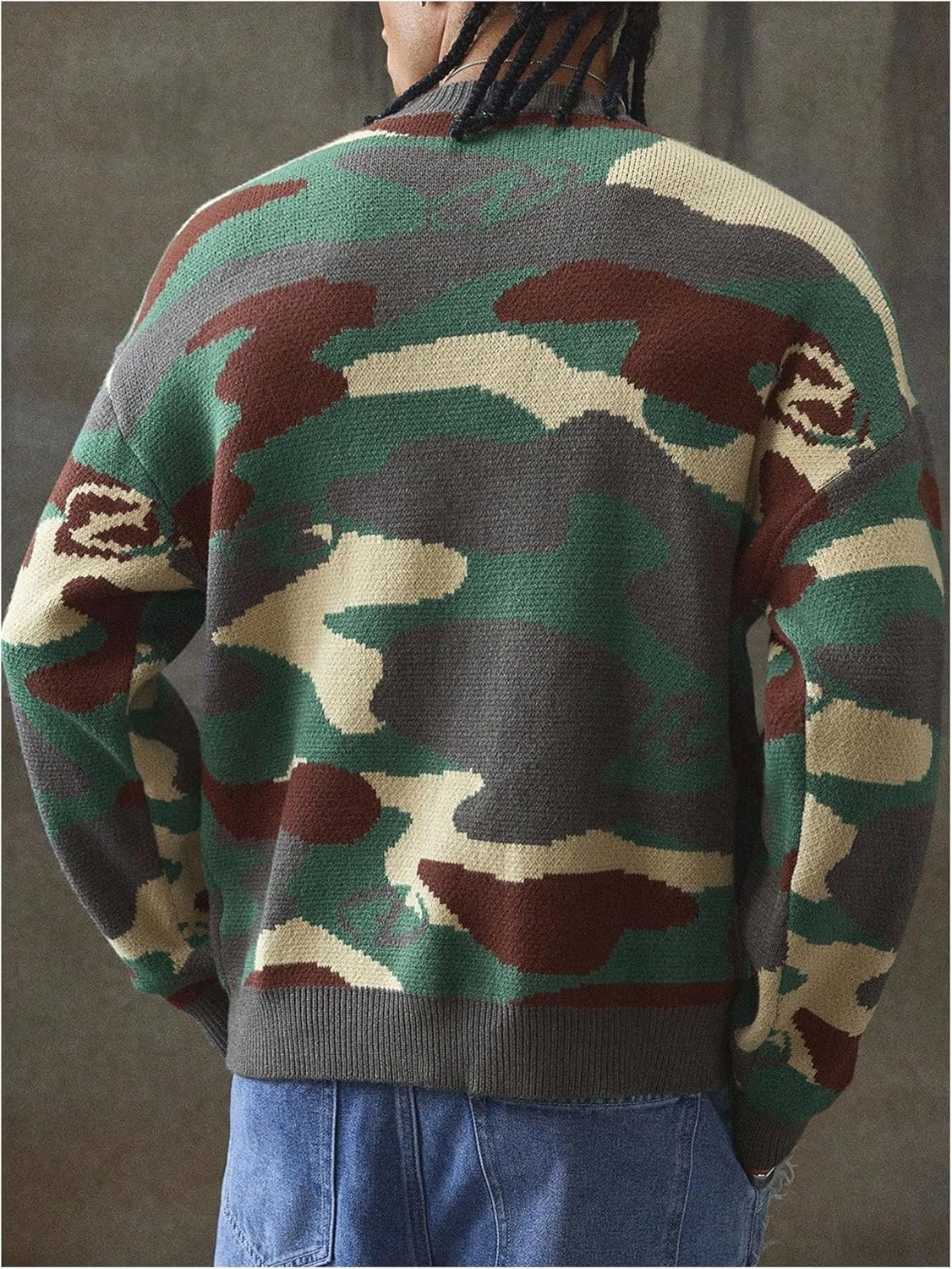 WDIRARA Men's Camo Sweaters Crew Neck Long Sleeve Pullover Tops Streetwear - Image 2