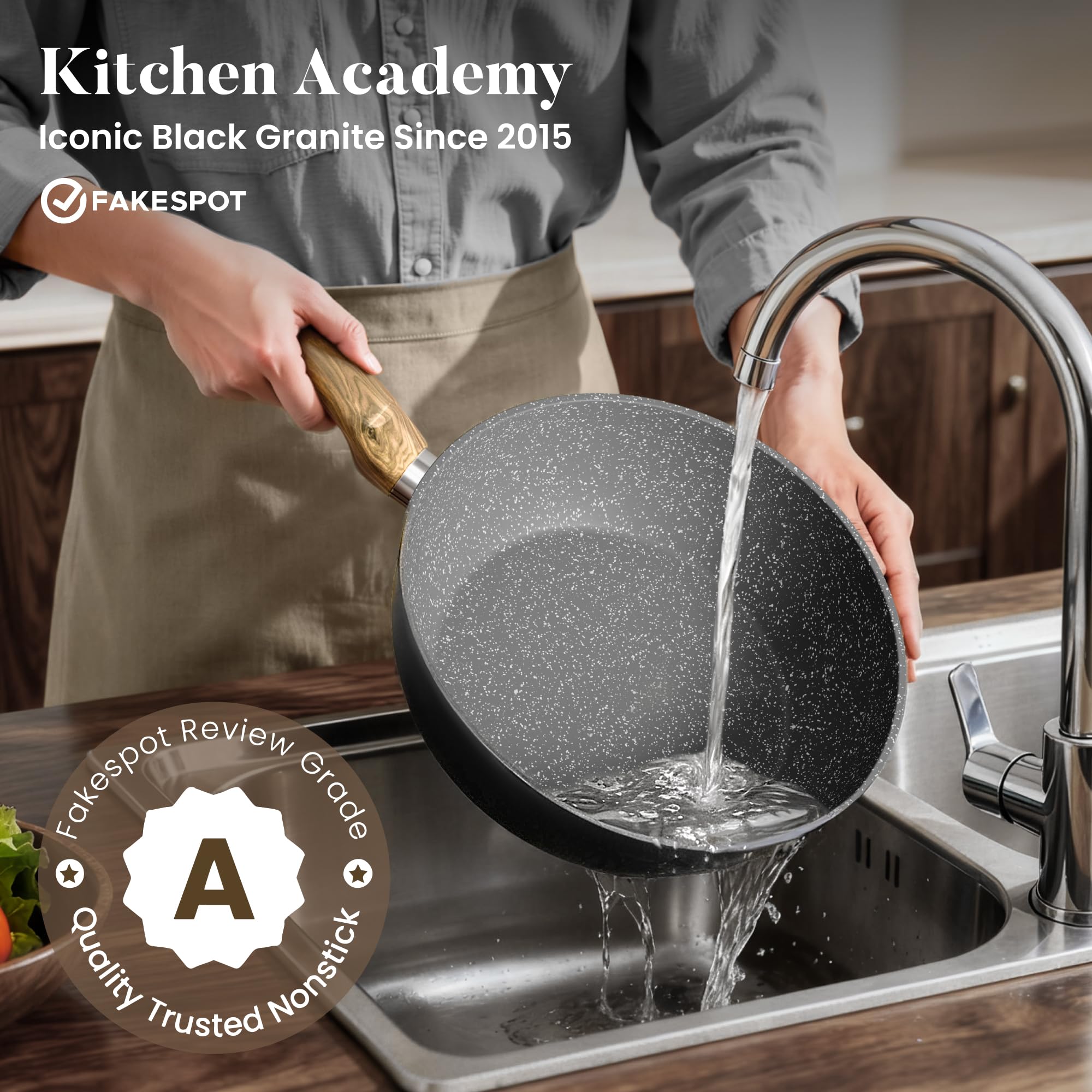 Kitchen Academy Juego de sartenes compatibles con inducción con sartenes y ollas antiadherentes, juego de utensilios de cocina antiadherentes de granito gris, 10 piezas, libre de PFOA y PFAS