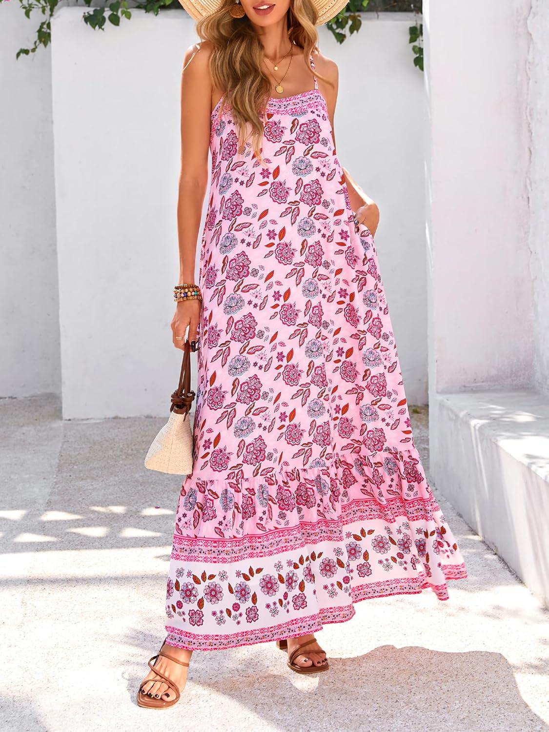 BTFBM Casual Women Summer Maxi Dresses 2026 Loose Sleeveless Sundress Spaghetti Strap Boho Long Dress Vacation - Image 5