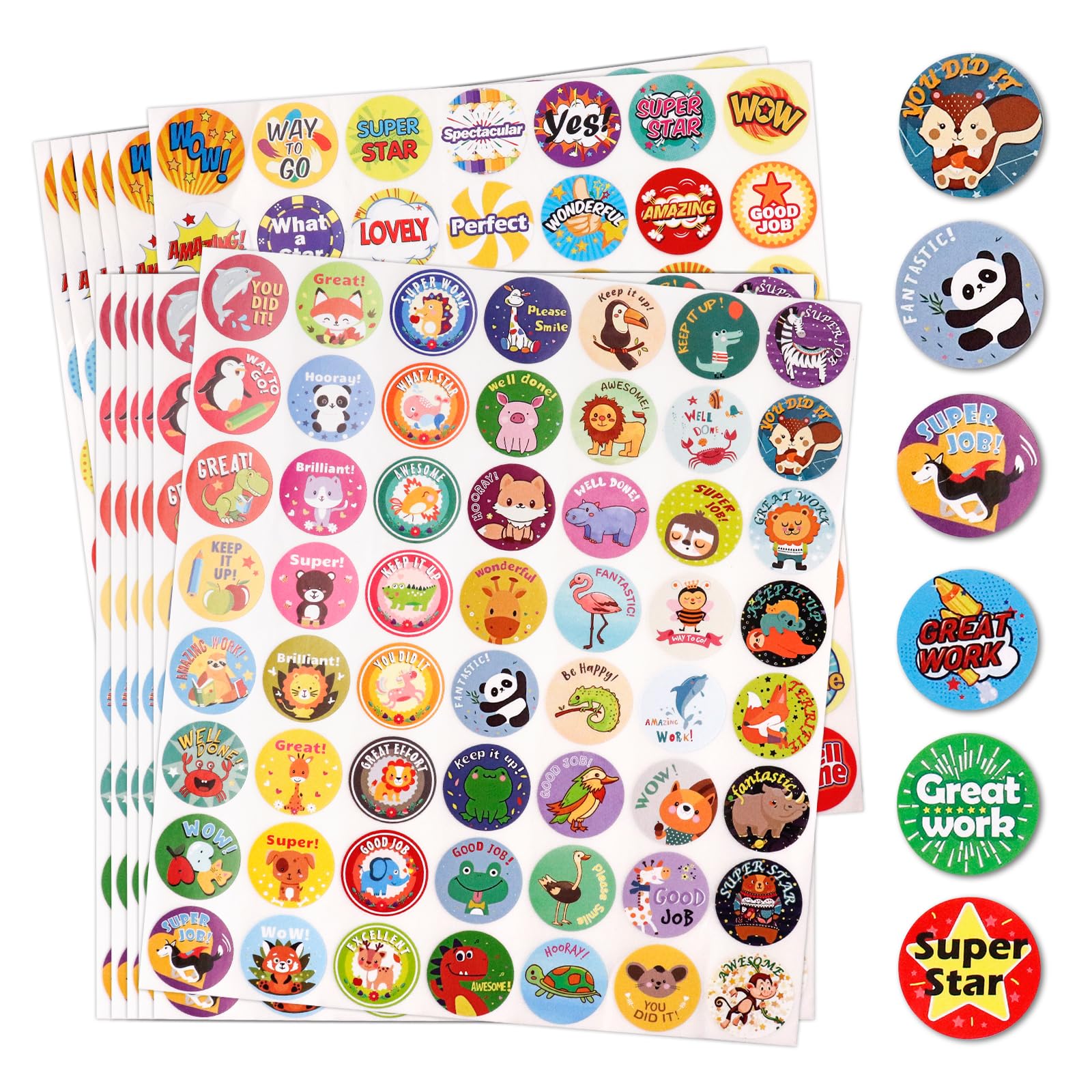 ZYDYRX 672 Unid Pegatinas Incentivo Pegatinas Incentivo Motivos Animales Pegatinas Autoadhesivas Recompensa Pegatinas Redondas Dibujos Animados Diámetro 25mm Pegatinas Autoadhesivas Elogiar Alumnos