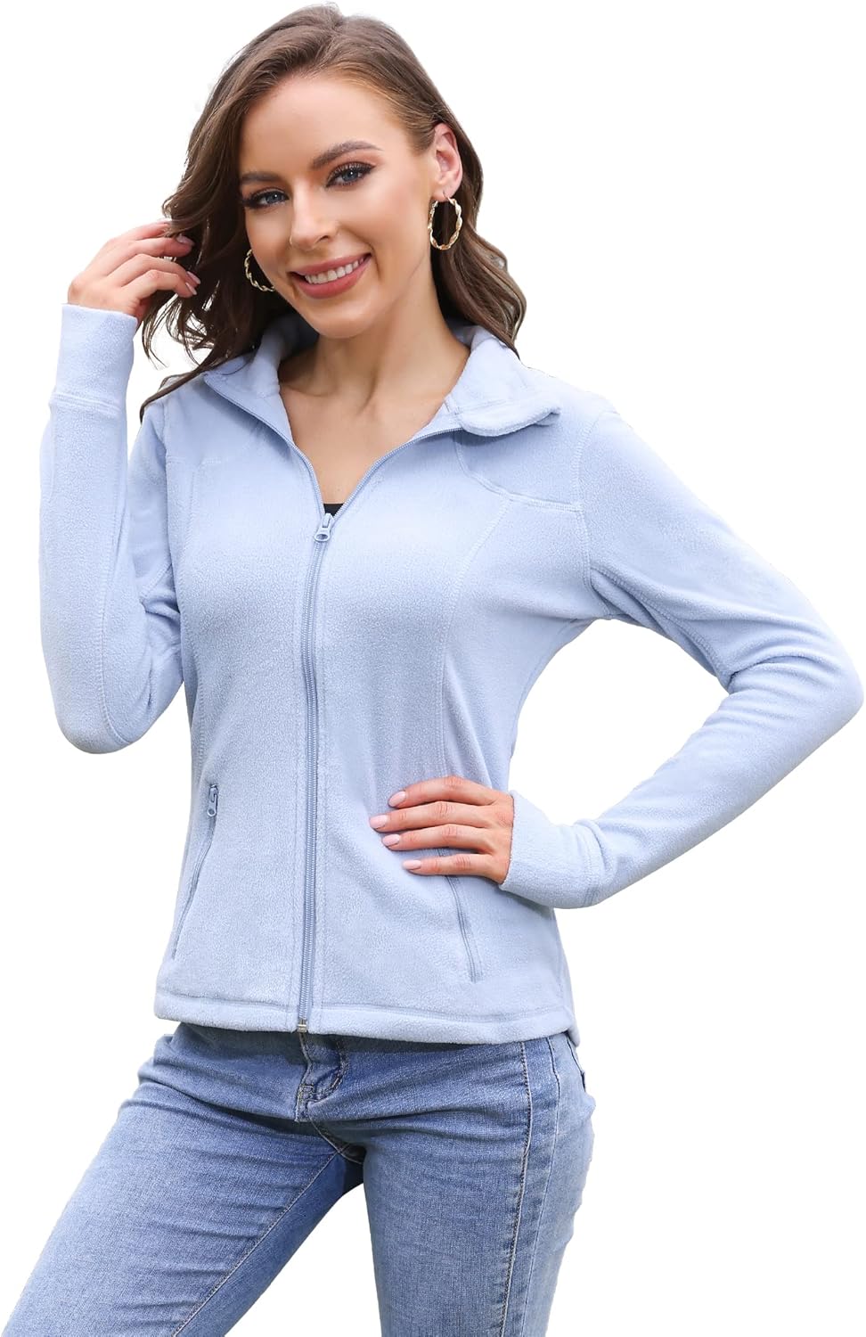 COZZYON Fleece Zip Up Women Lightweight Soft Slim Fit Track Jackets with Thumb Holes