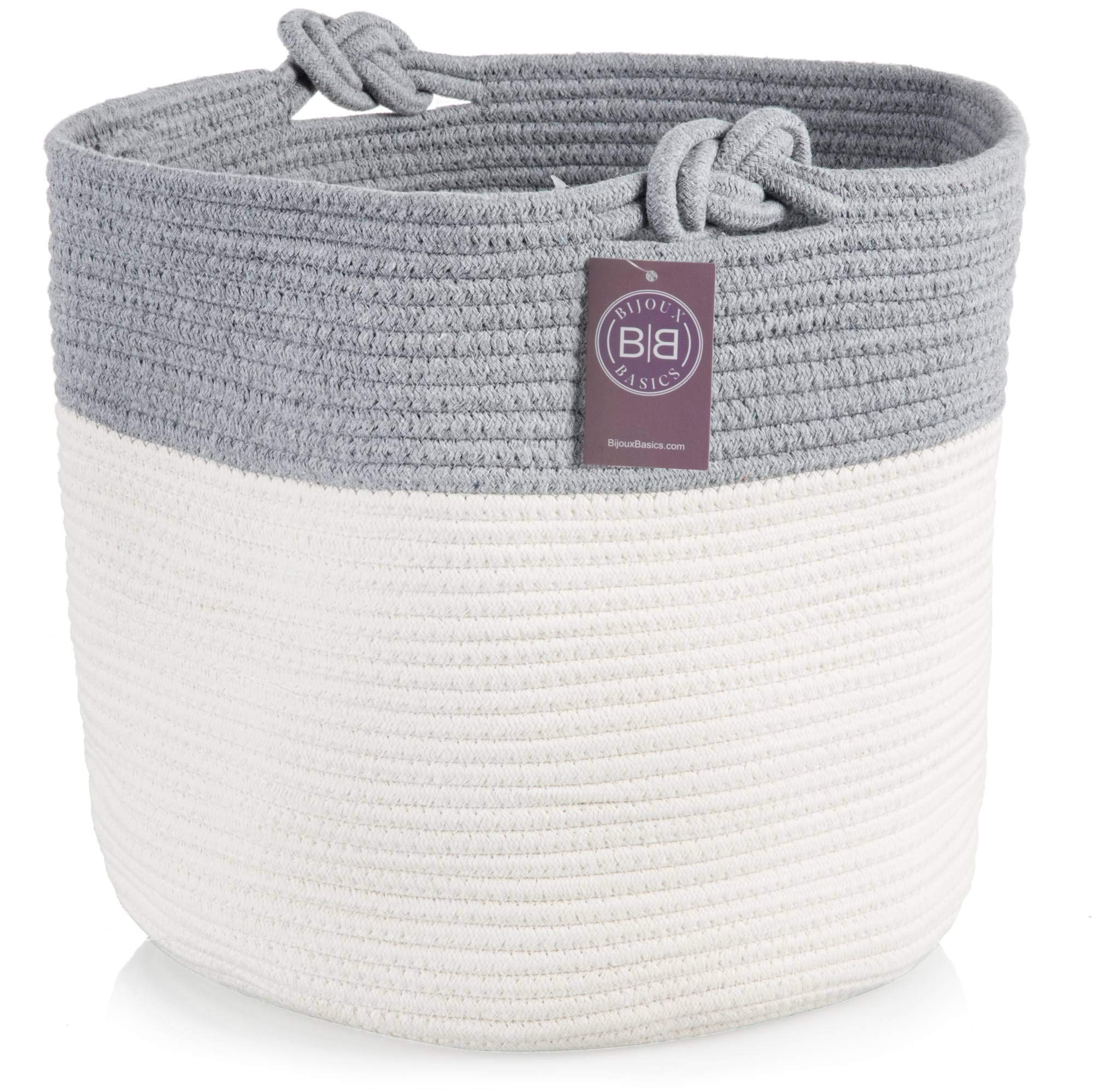 Bijoux BasicsBijoux Basics XXL Round Woven Cotton Rope Basket with Handles: Large Basket for Nursery/Laundry/Towel/Diaper/Kids Toy Storage/Organizer for Baby Boys or Girls Room 19.7 x 13 inch BBCRBKHXXL