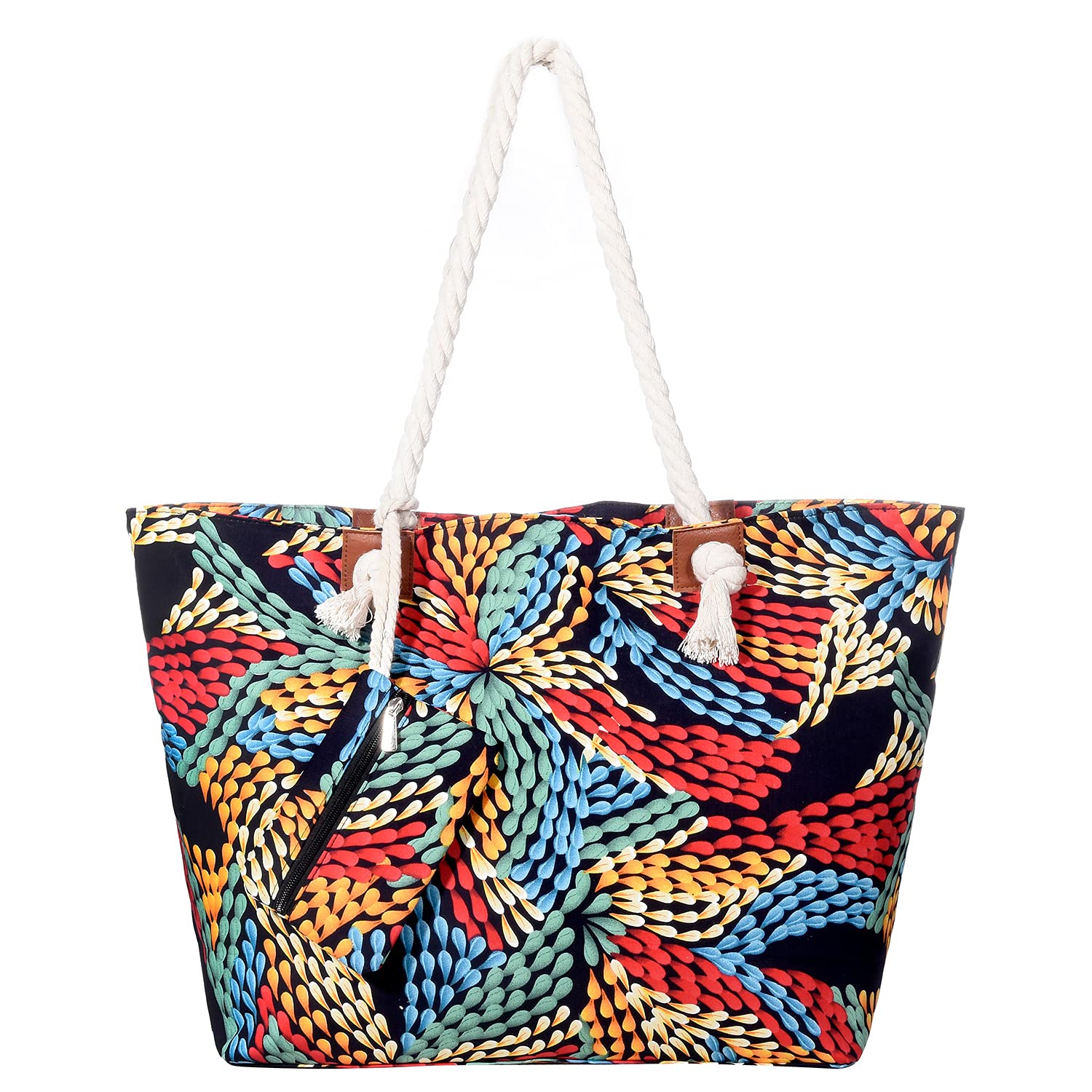 DonDon Bolso de playa grande impermeable con cremallera Colourful World