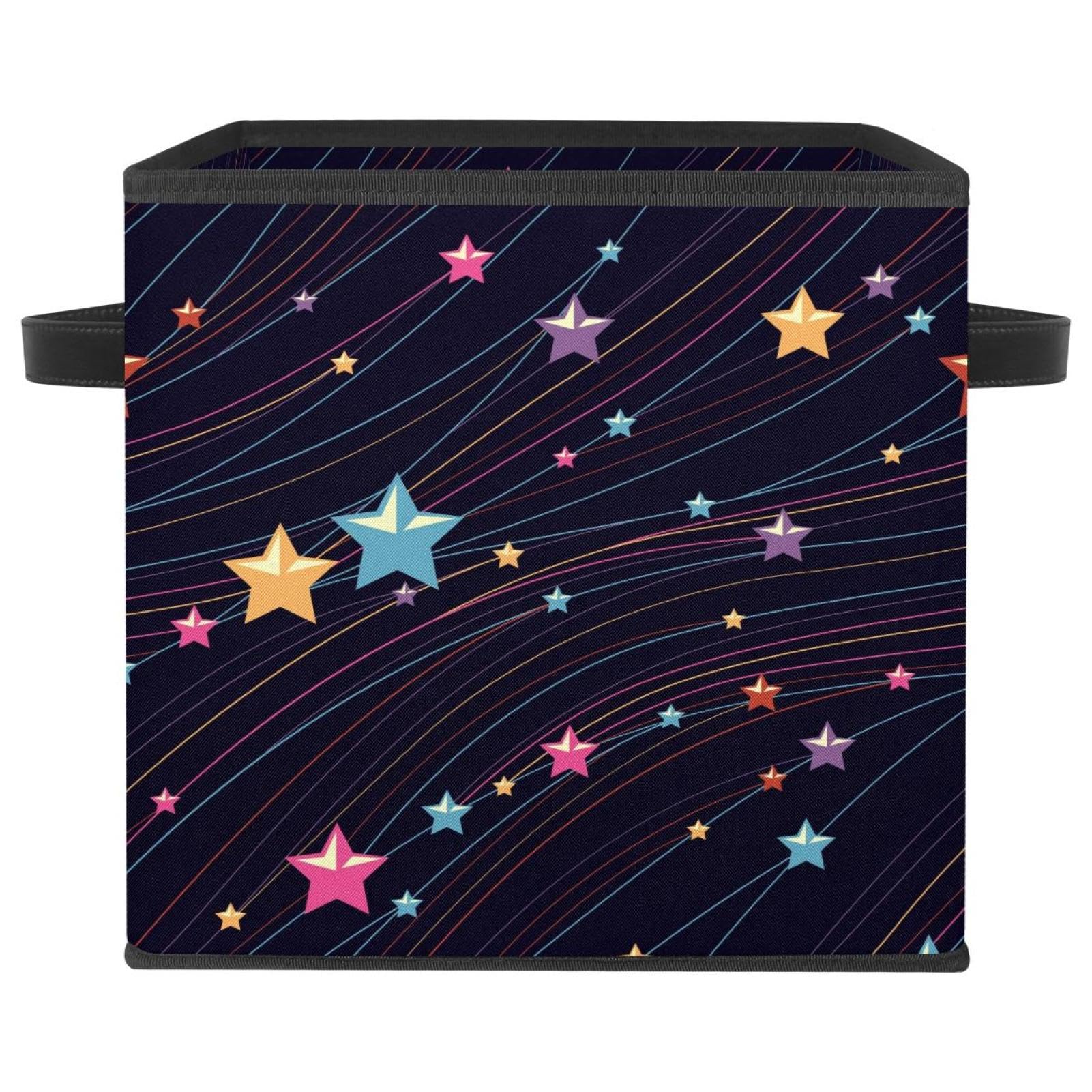 Boîte de rangement pliable cube en tissu à motif étoiles colorées
