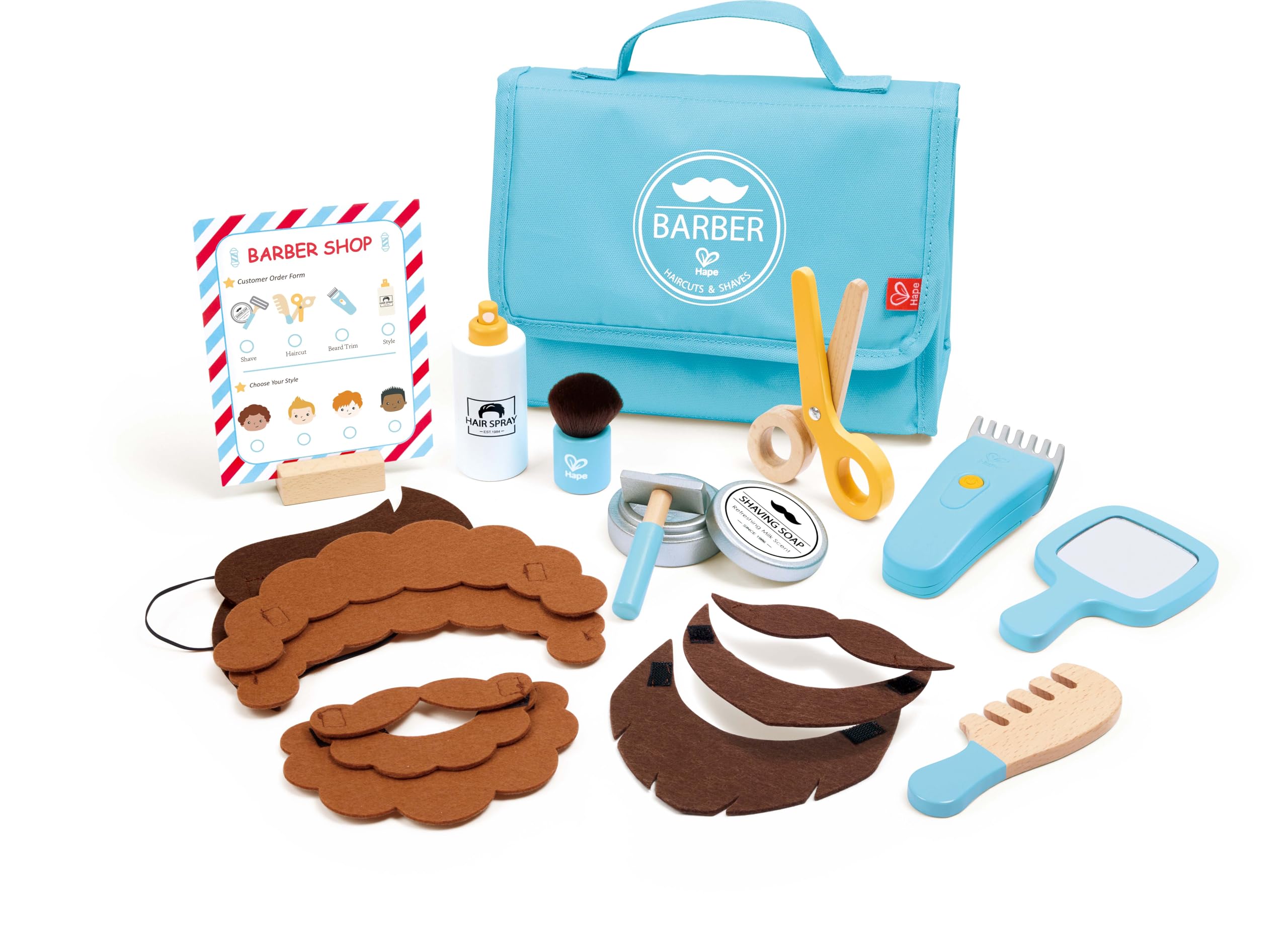 Hape Snip & Style Hair Salon Kit, Pastel Pink, Blue, and Yellow, child-size