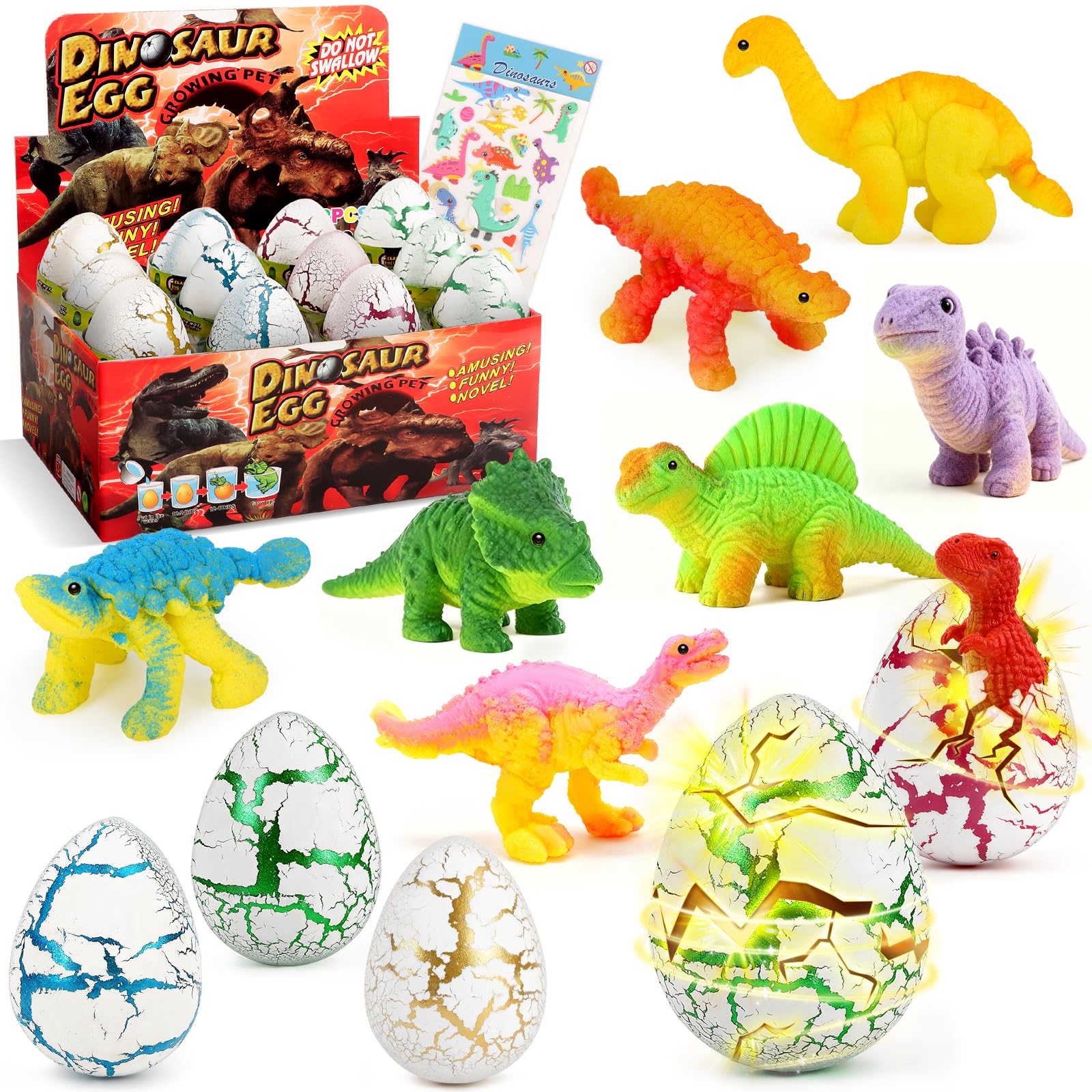 JONRRYIN Œufs Arc-en-Ciel à Éclore avec Dinosaures pour Enfants, Lot de 6 Œufs Surprise Dinosaur à Éclosion Magiques Jouets de Croissance, Idées Cadeaux pour Pâques ou Anniversaire Enfants 3+ Ans