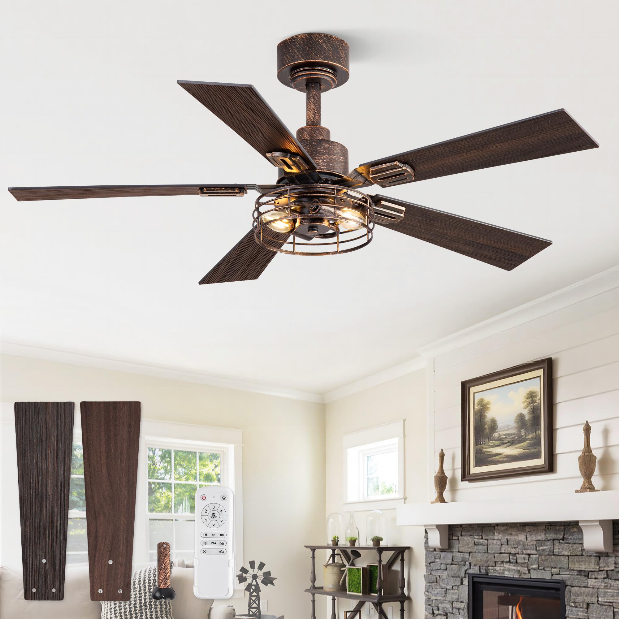 Fanbulous 42 Inch Farmhouse Rustic Ceiling Fan with Light &amp; Remote