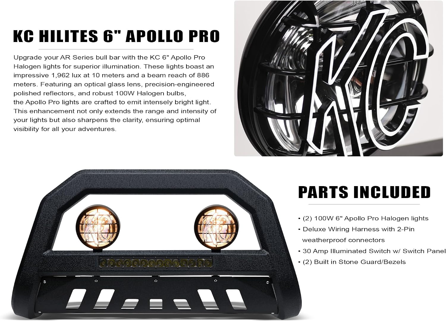 Armordillo AR Aluminum LED Bull Bar+2X KC Hilites 6" Round Fog Lights Fits 2009-2018 Dodge Ram 1500/2019-2023 Classic 8732175 Textured Black Bull Guard Bumper Guard LED Light Bar| Apollo Pro Lights