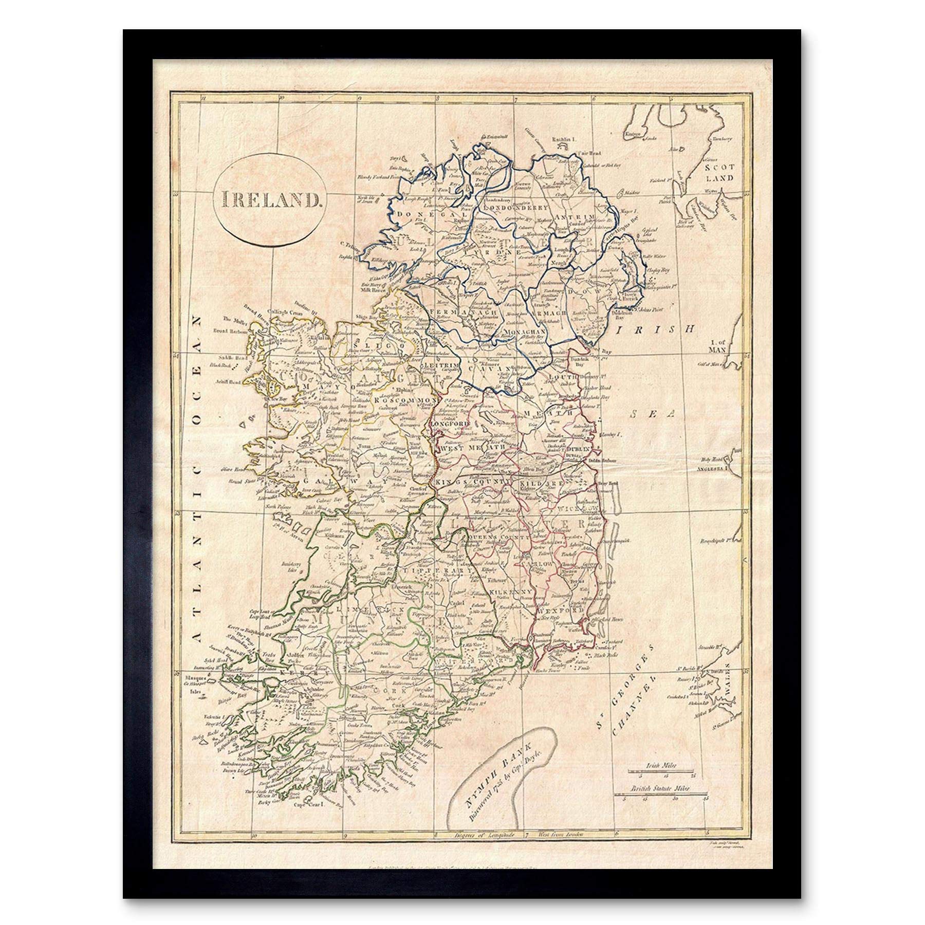 Wee Blue Coo Vintage Ireland Map Print - Clement Cruttwell 1799 - Framed Wall Art - 30 x 41cm