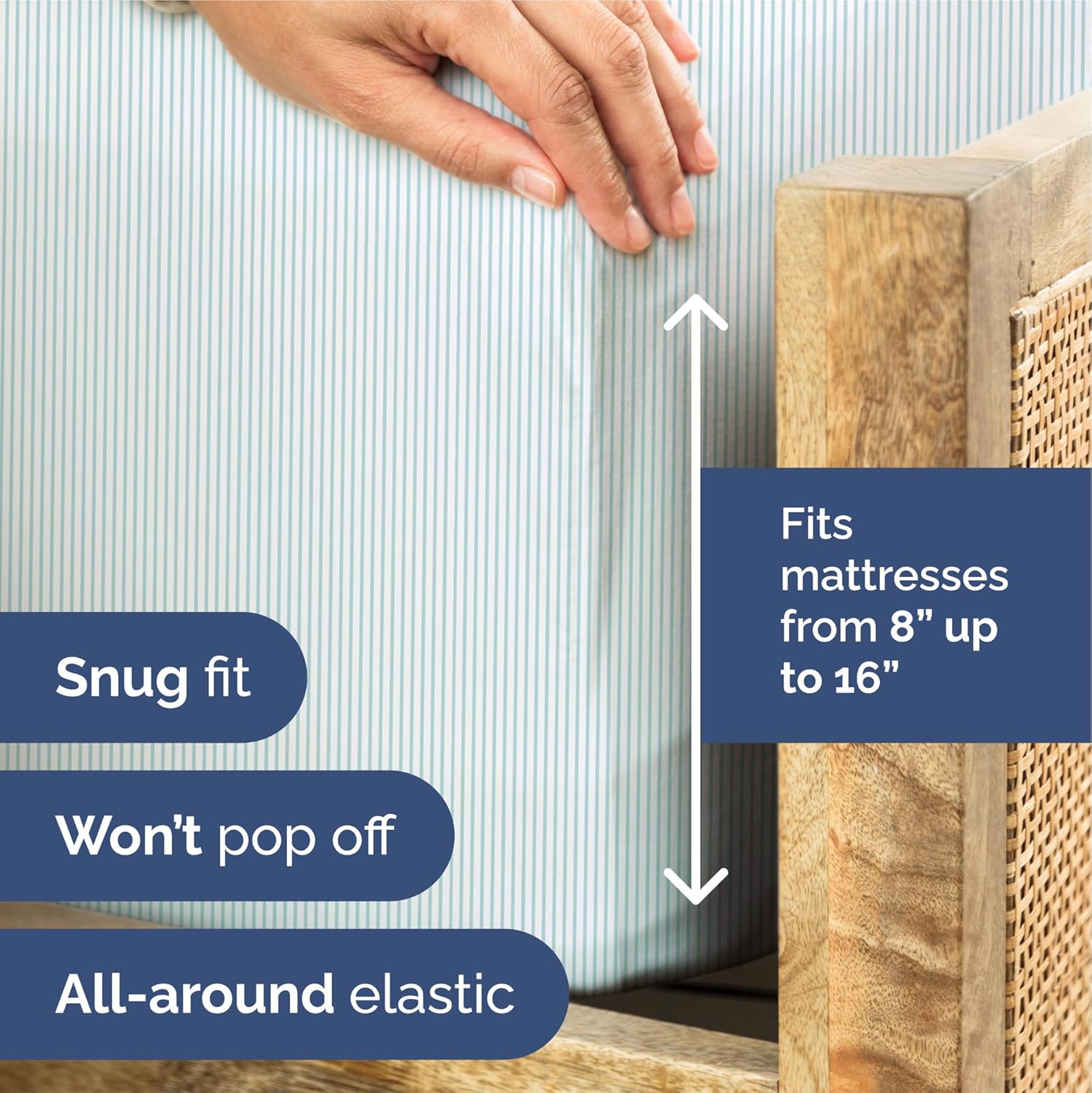 Striped Sheets - Blue & White Striped Sheets - 1 Flat & 1 Fitted & 2 Pillowcases w/ Deep Pockets – Wrinkle & Fade Free - Soft, Breathable and Cooling - Luxury Pinstripe Bedding - Queen Size Bed Set - Image 4