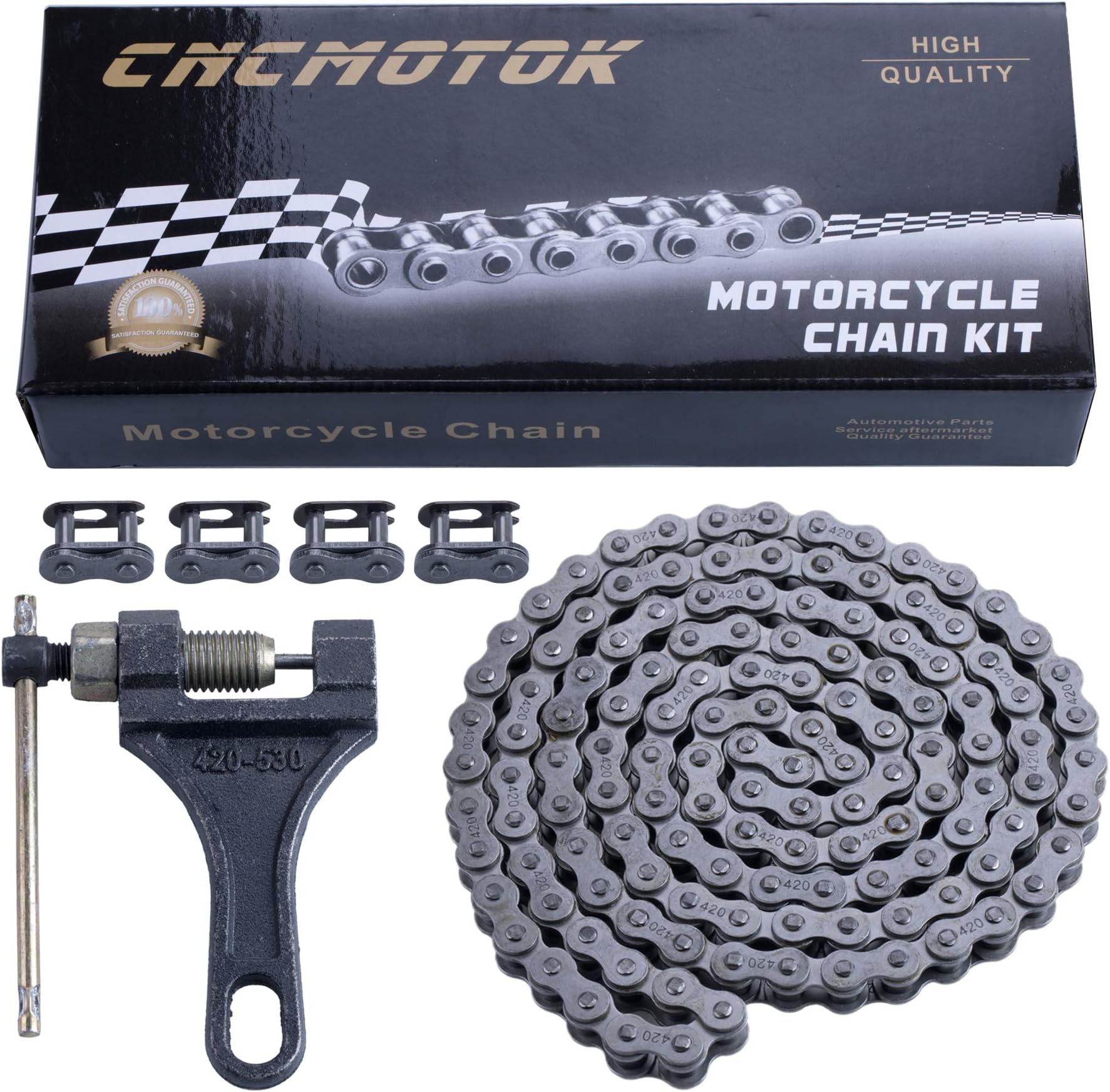 420 Motorcycle Chain+ Chain Breaker,420 Standard Roller Chain 132 Link for 110cc 125cc Dirt Pit Bike ATV Quad Go Kart Scooter Mini Bike