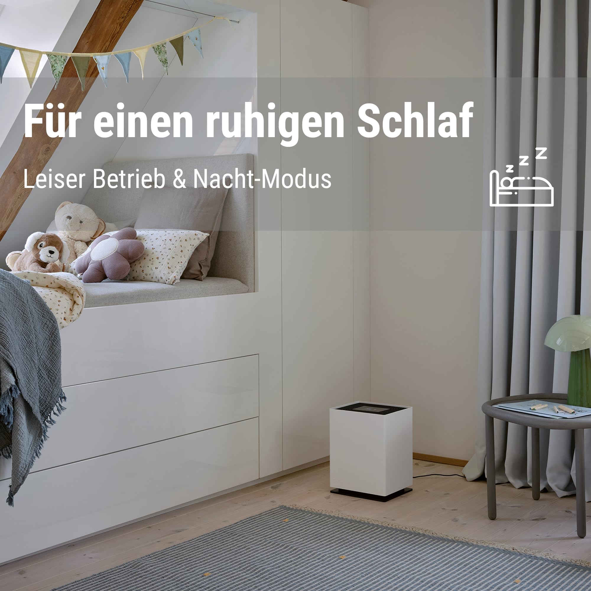 Stadler Form Luftbefeuchter Noah, leise, für große Räume bis 110 m² | Starke Befeuchtungsleistung, energieeffizient, 4 Stufen und Turbo-Stufe, Hygrostat, App, WiFi, für Schlafzimmer, weiß