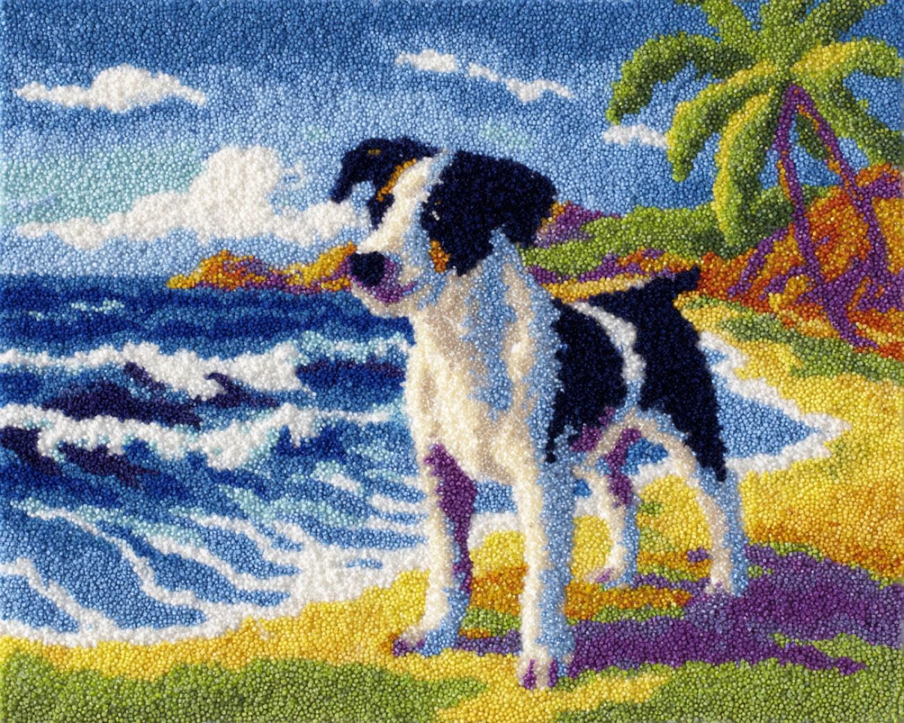 AMBATTERY Latch Hook Tapestry Kit Sea View and Dog 85x115cm