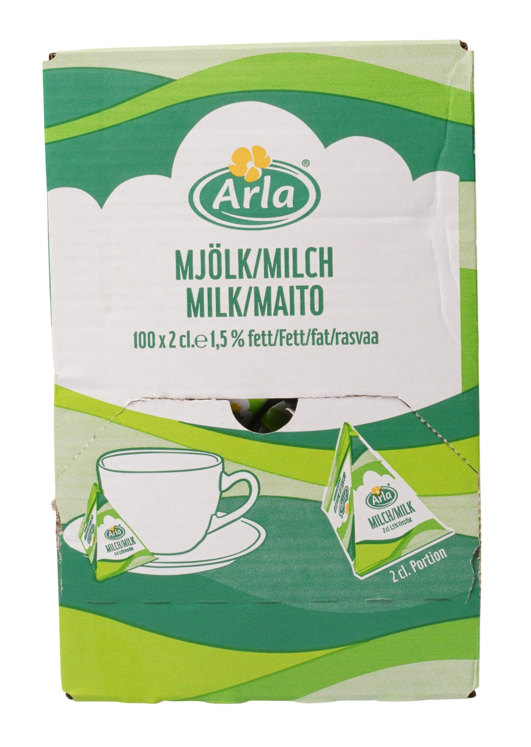 Arla Milch-Portion 1,5 % Fett, 100 Stk. je 20 ml - 2 kg Vorrats-Box - für Kaffee oder Tee