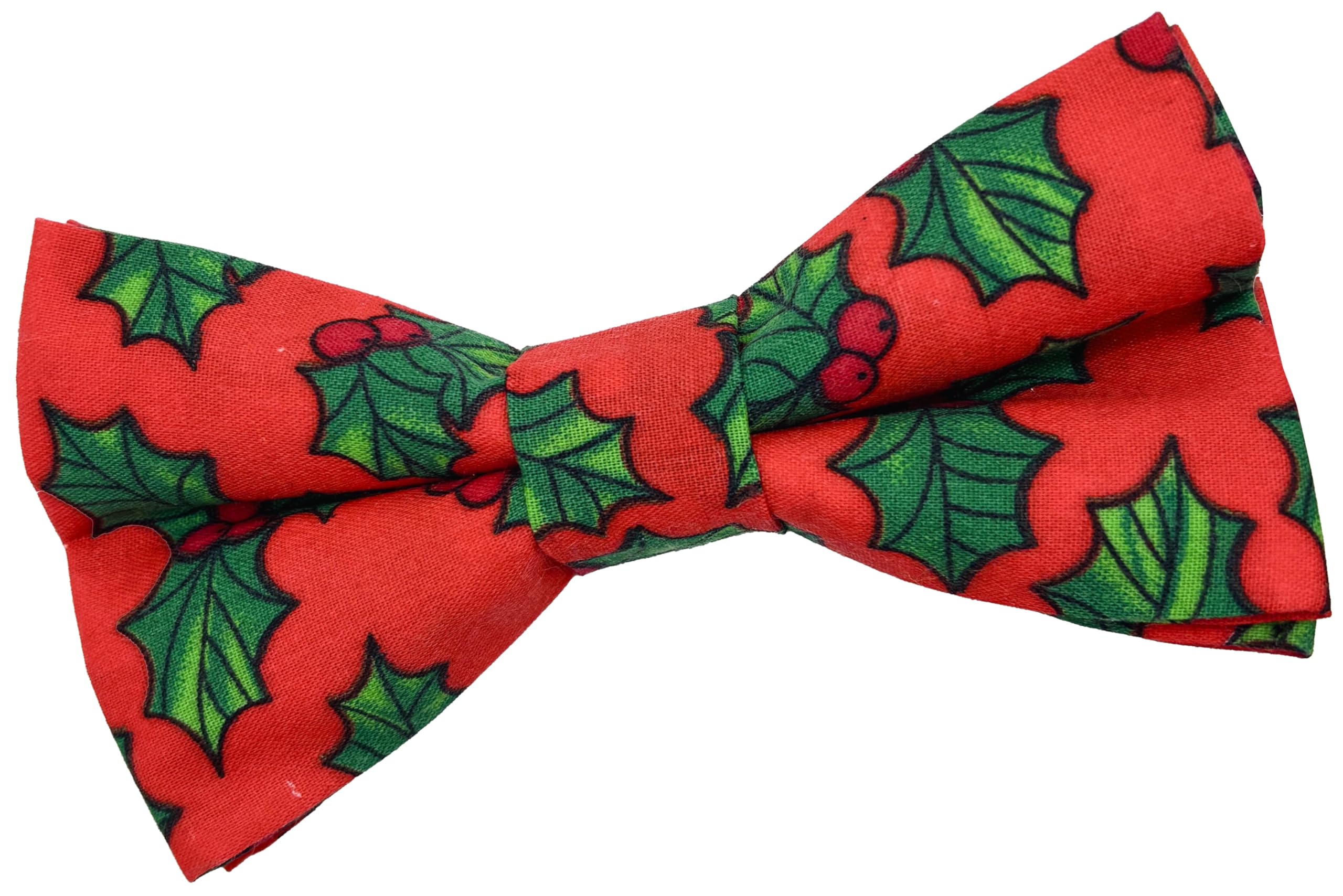 Great British Tie Club Christmas Bow Ties 100% Cotton (Various Designs) (Bold Red Holly)