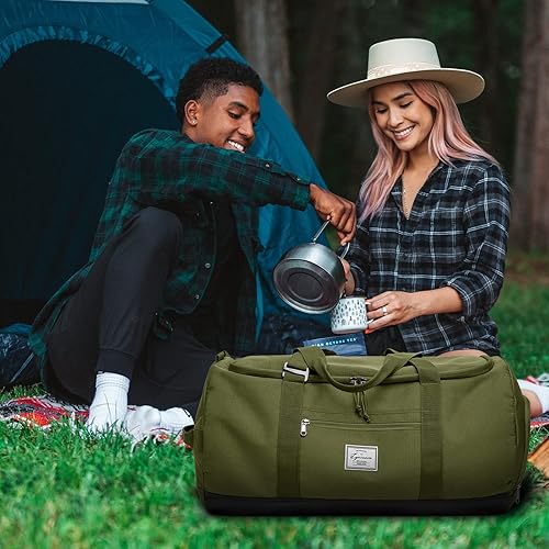 Miniatura 2 de Lyweem Bolsa de viaje para hombres, bolsa de lona de gran tamaño para mujeres, fin de semana, durante la noche, con compartimento para zapatos