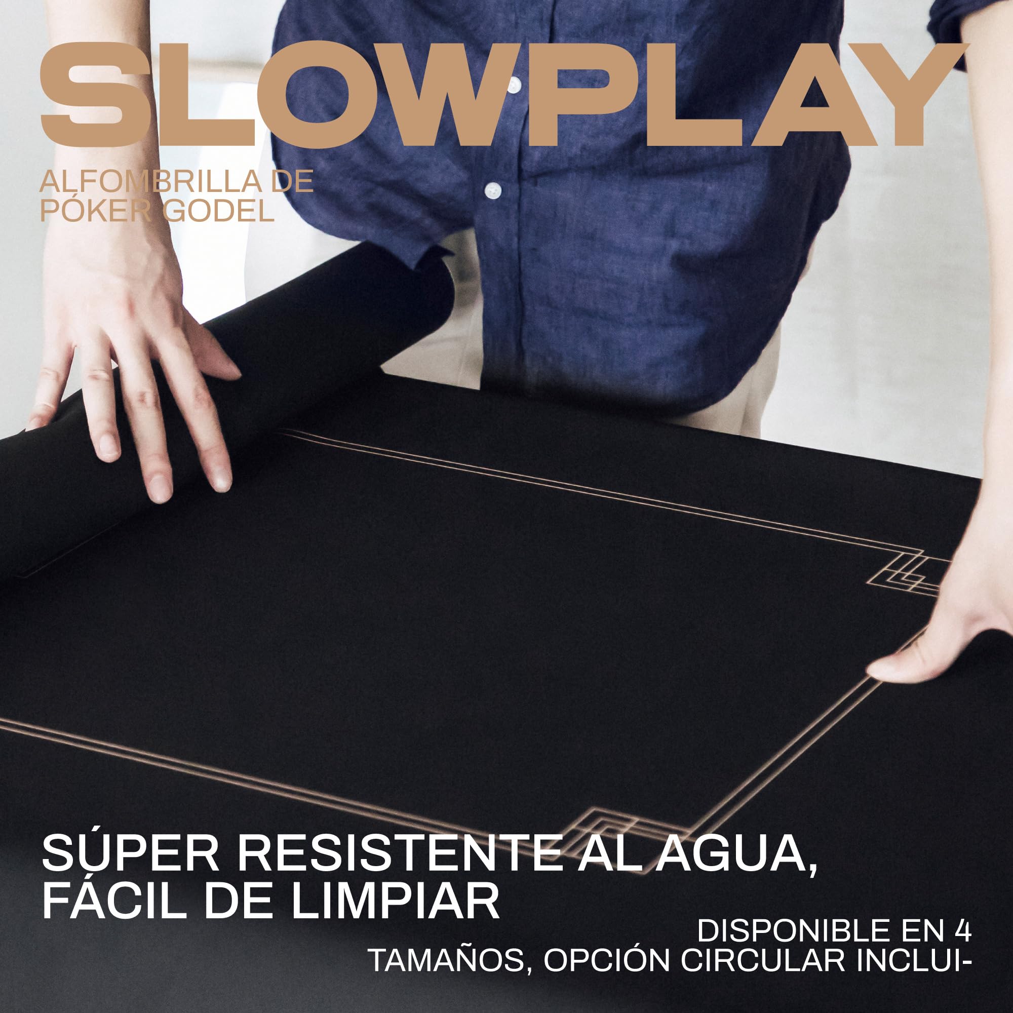 SLOWPLAY Godel Alfombrilla de póker para Texas Hold’em | tapete portátil Negro y Dorado champán, 180x90 cm, Repelente al Agua, reducción de Ruido y Bolsa de Transporte Premium