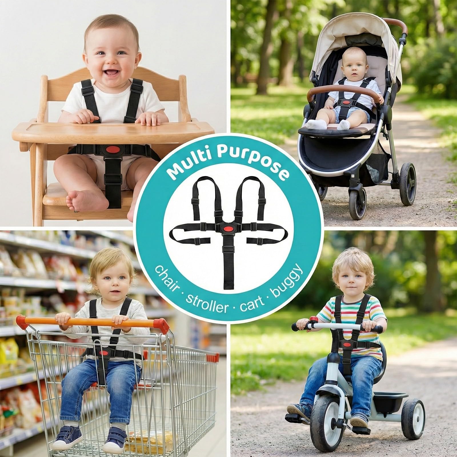 Cinture Universali per Seggiolone Cinghie per Seggiolone a 5 Punti, Regolabile Cintura di Sicurezza per Bambini per Seggiolino Cinghie Passeggini