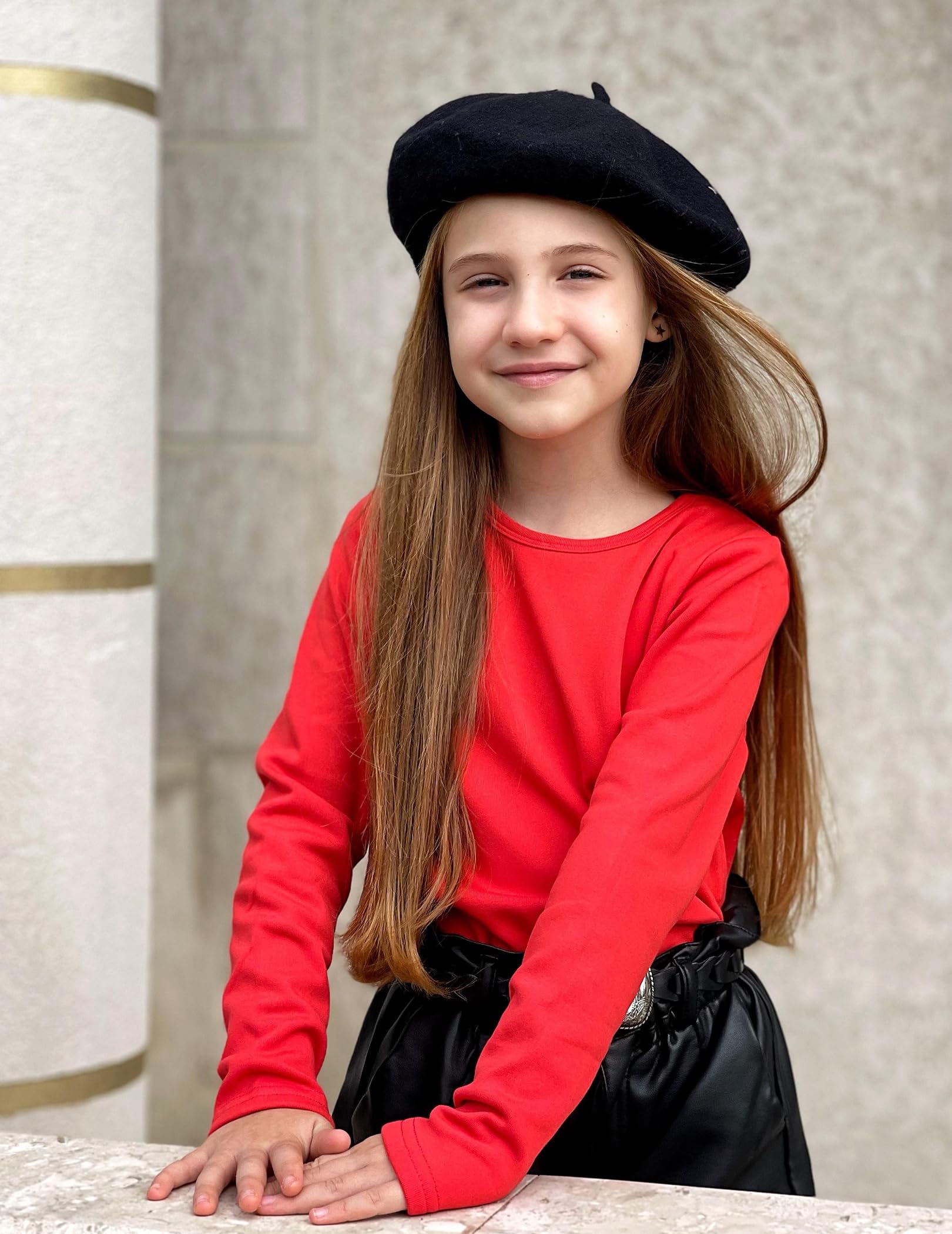 Arshiner Maglietta a Maniche Lunghe da Bambina Girocollo Interno in Pile Top Tinta Unita Pullover Basic Felpa Termica Casual per Bambini Abbigliamento per Bambini 5-12 Anni