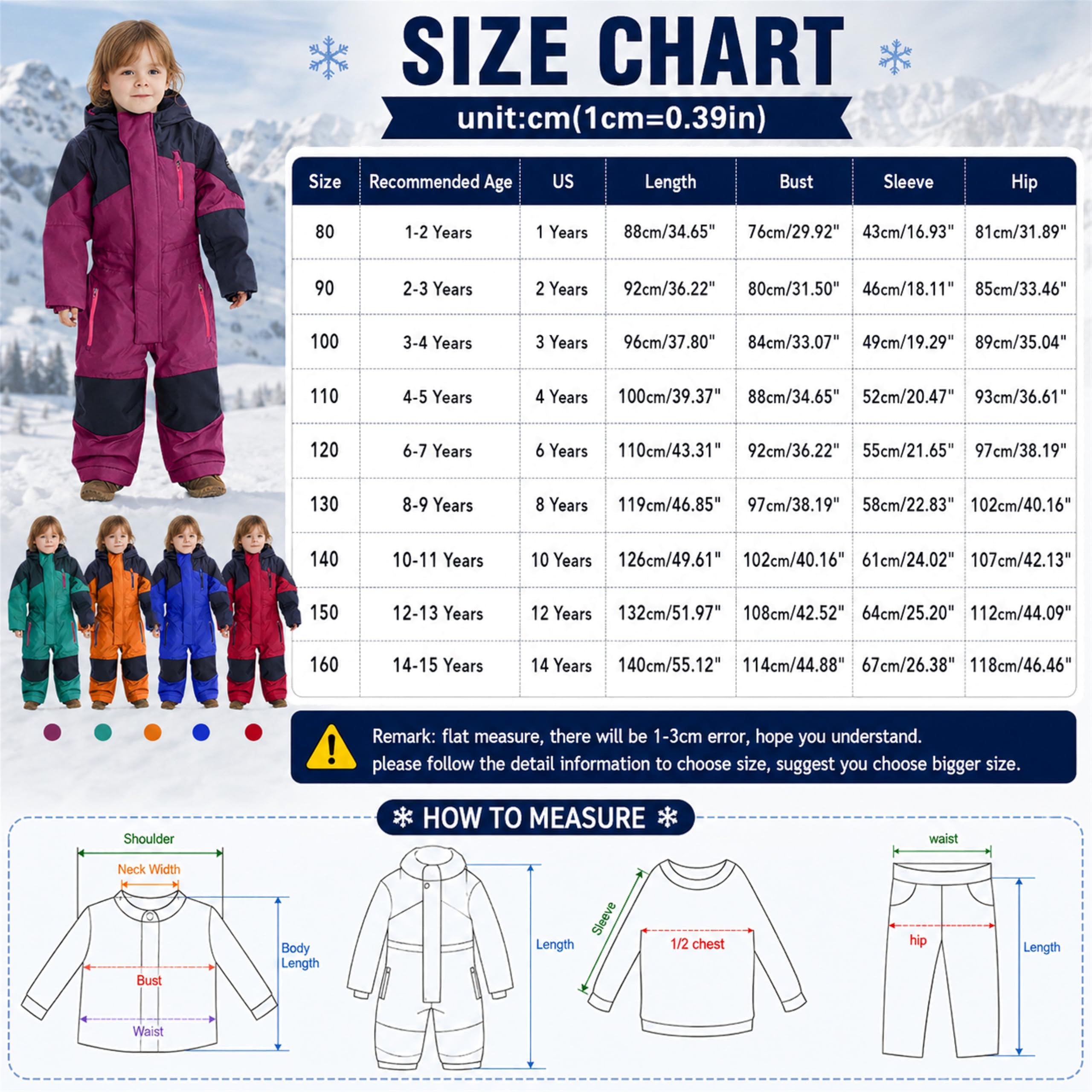 NZYIHAO Tuta da neve da bambina, calda, monopezzo, impermeabile