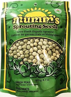 Organic Green Peas (Pois Verts) Microgreen Seeds, Mumm's, Large Size: 275 Grams - Non-GMO - High Germination Rate - Product of Canada - A good source of vitamin C & B6, thiamin, magnesium, copper, manganese, and potassium.