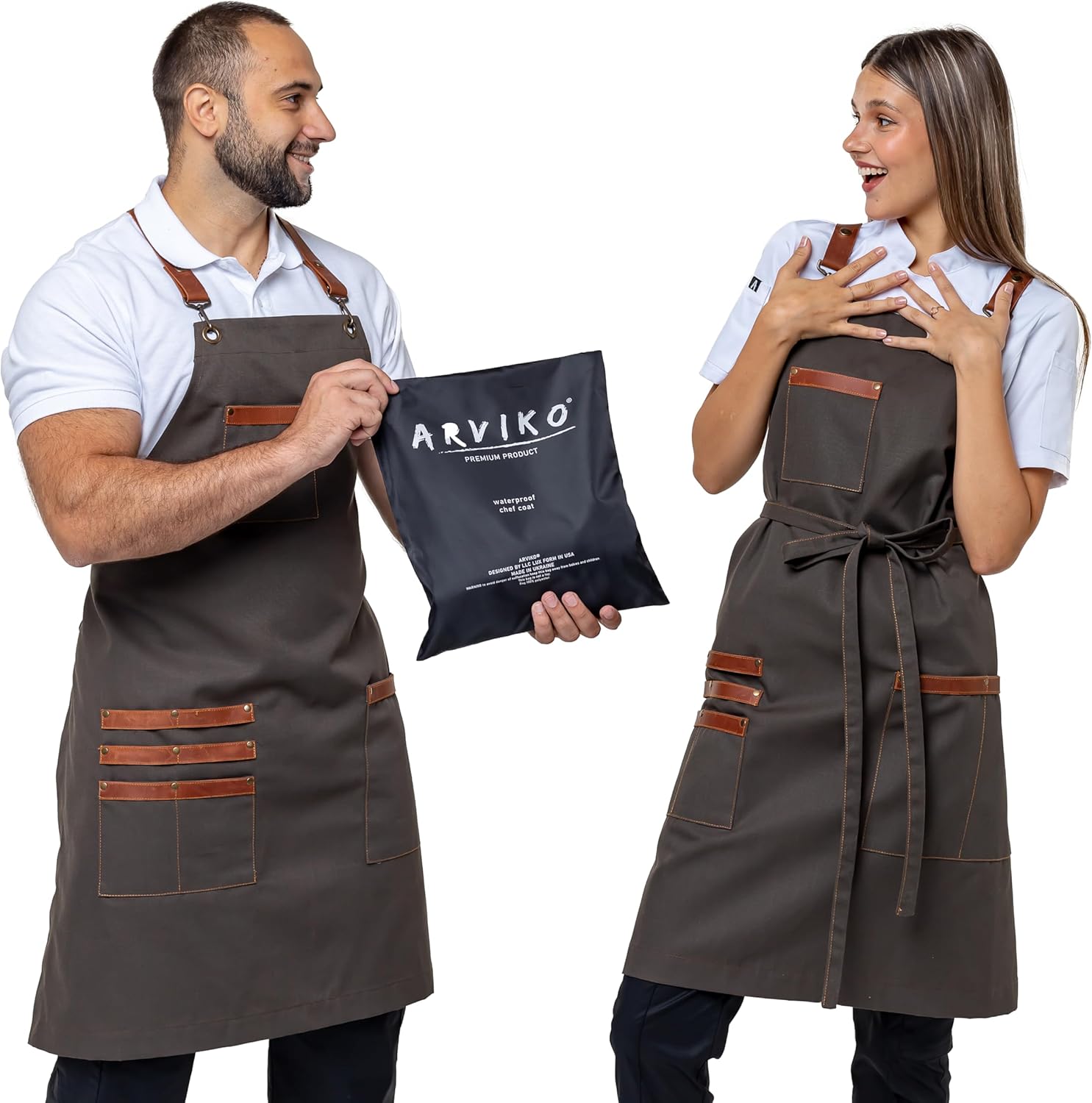 Unisex Western Bib Apron with Leather Straps One Size