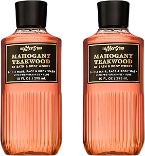 Bath & Body Works 3-in-1 Hair, Face & Body Wash for Men – Mahogany Teakwood Scent, Men's Shampoo & Cleanser with Pro-Vitamin B5 & Aloe, Warm Woodsy & Masculine Scent, 10 fl oz - 2 Pack