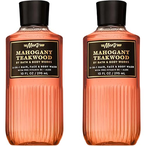 Bath & Body Works 3-in-1 Hair, Face & Body Wash for Men – Mahogany Teakwood Scent, Men's Shampoo & Cleanser with Pro-Vitamin B5 & Aloe, Warm Woodsy & Masculine Scent, 10 fl oz - 2 Pack