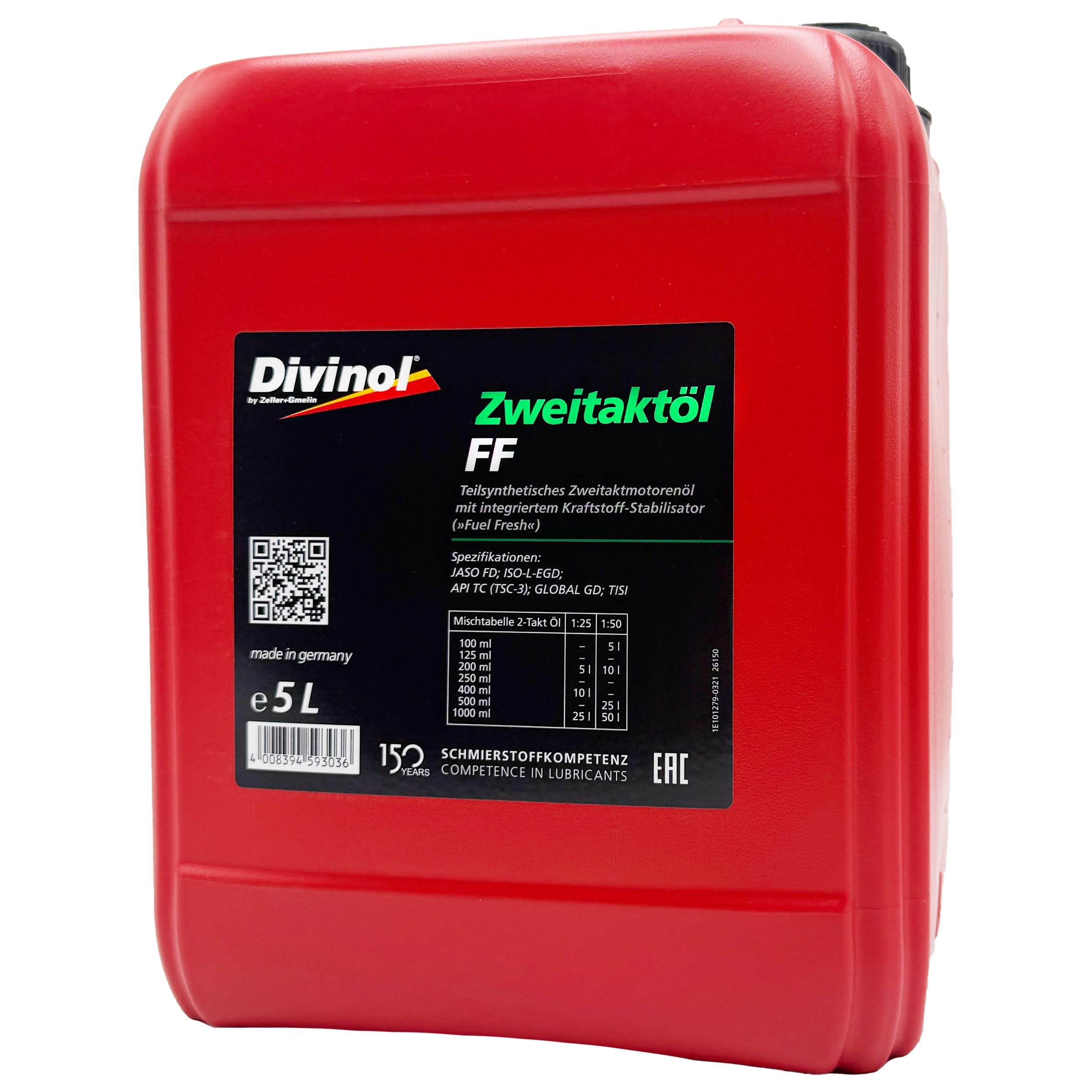 Divinol Zweitaktöl FF 2T | 5 L | Motoröl | teilsynthetisch raucharm API TC JASO FC für Roller Moped Motorsäge Scooter Freischneider Trimmer
