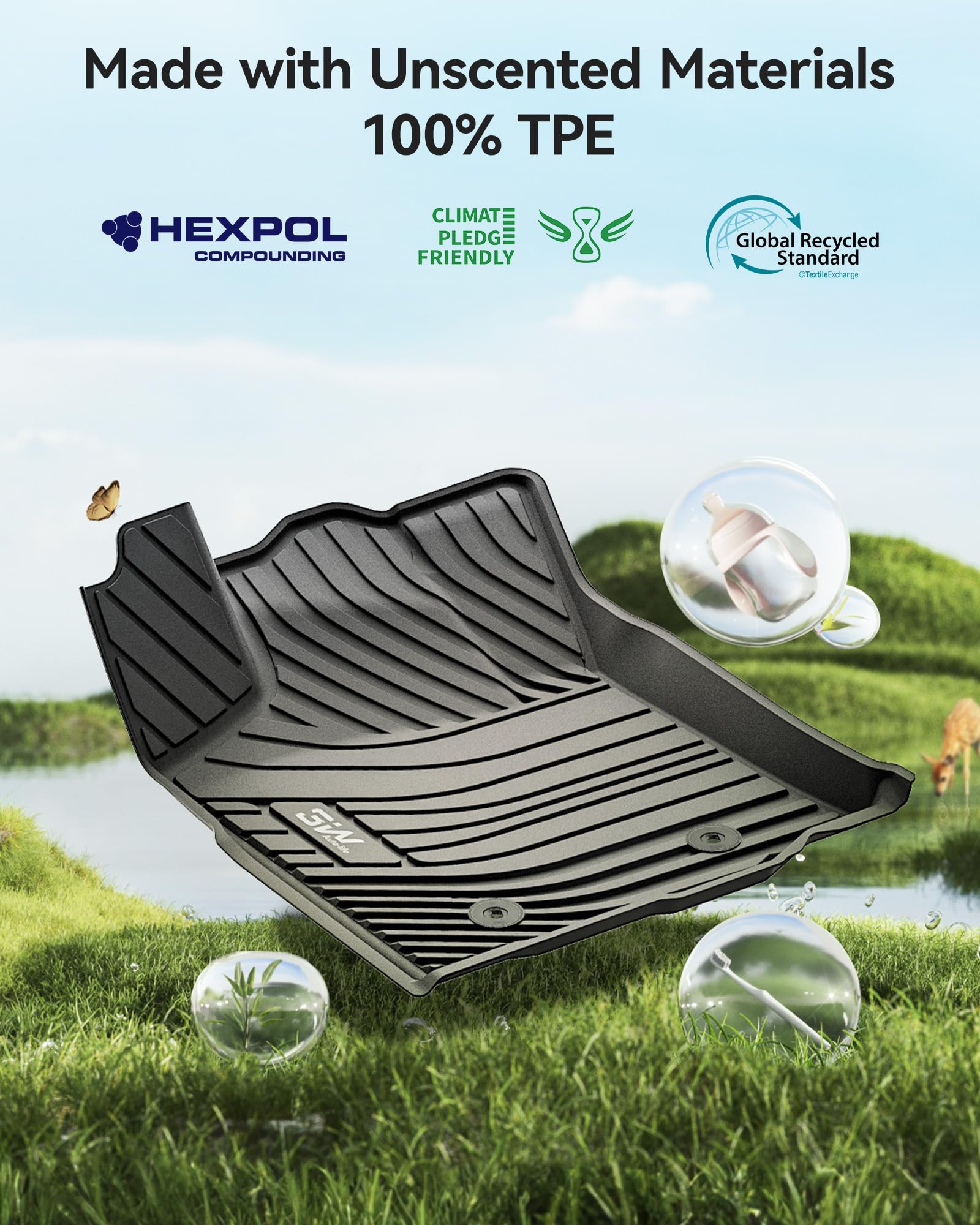 3W Floor Mats Fit Toyota Tacoma 2016-2023 Only for Double Cab and Automatic TPE All Weather Custom Fit — view 9