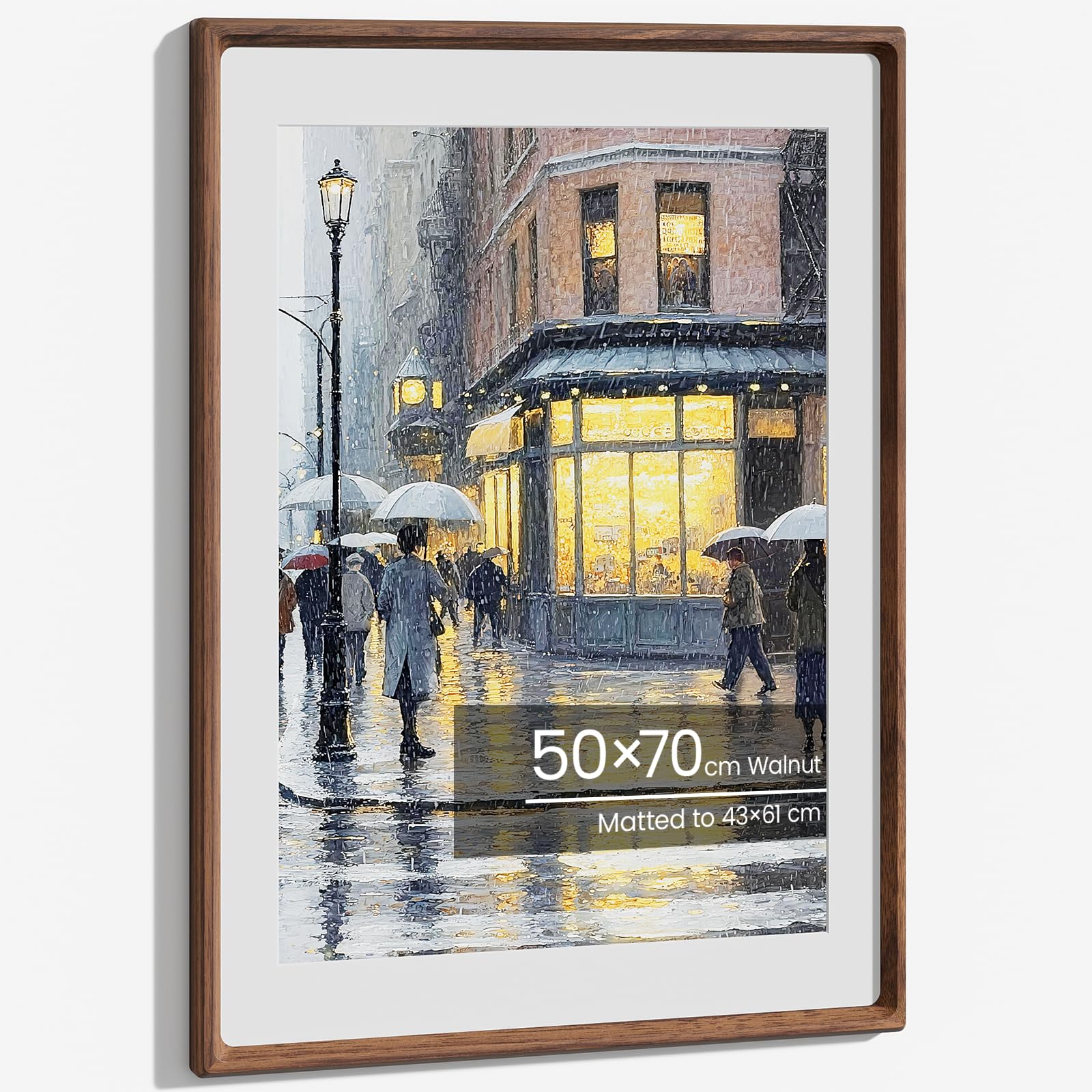 50x70cm Frame, Natural Solid Walnut Wood Poster Frame Large Picture Frames Handcrafted 50x70cm Frames Matted to 43x61cm Photo Hang Portrait or Landscape for Wall Gallery Decor with Tempered Glass — image 1