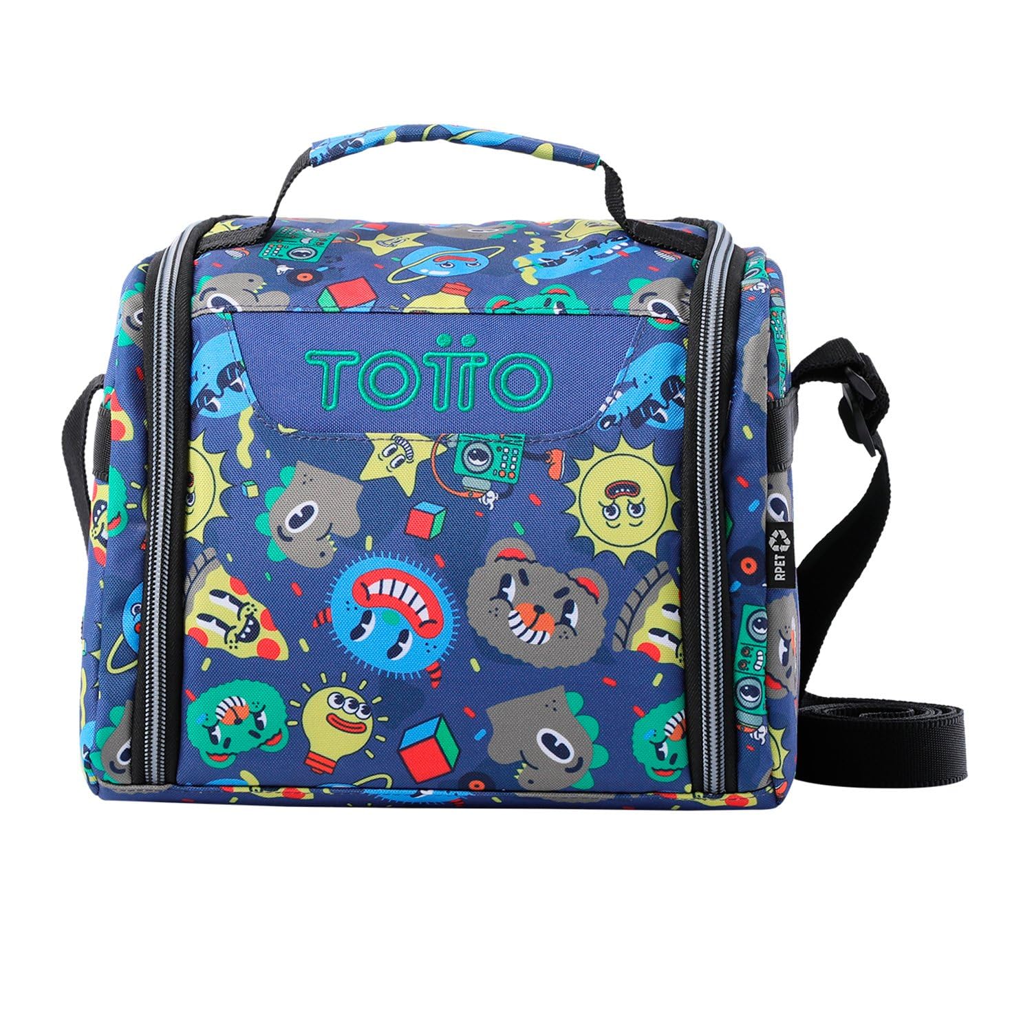 TOTTO - Bolsa Térmica Porta Alimentos 8 L, Modelo Resaltador, 25 x 20 x 17 cm, Portameriendas Infantil, Apertura 180º, Asa de Mano, Correa Ajustable, Pasador para Mochila con Ruedas, Color Tello Azul