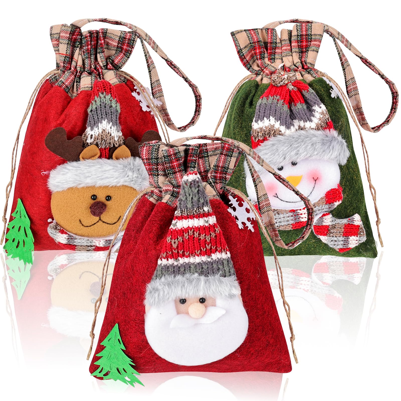 6 Sacchetti Natalizi In Peluche – Forme Di Babbo Natale, Renna E Pinguino, Con Cordoncino, Per Caramelle E Piccoli Regali - 4