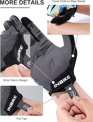 Miniatura 7 de INBIKE Guantes de ciclismo para hombres y mujeres, guantes de bicicleta transpirables con dedos completos, antideslizantes, pantalla táctil,