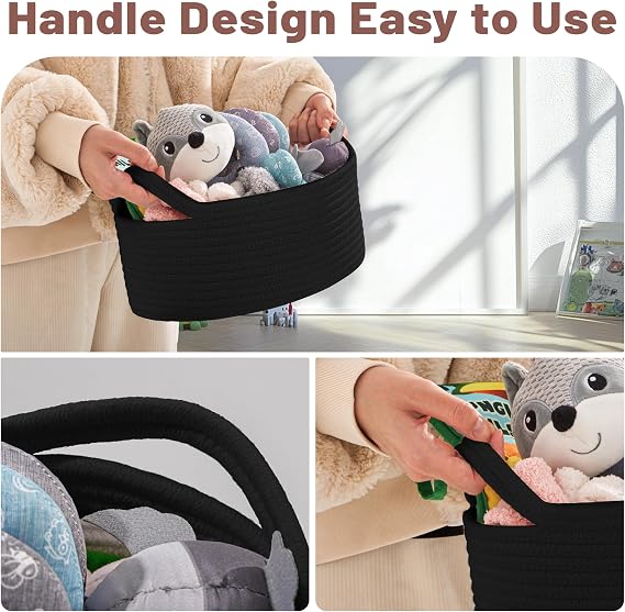Bufims Small Woven Black Gifts Basket for Storage Empty with Ribbons and Bags Durable Cute Gifts 12X 8 X 5 Small Rope Basket for Gifting