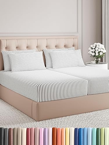 Vista 572 de Juego de sábanas Split King de 7 piezas, sábanas transpirables y refrescantes, sábanas de hotel, bolsillos profundos, ajuste fácil, suaves y sin