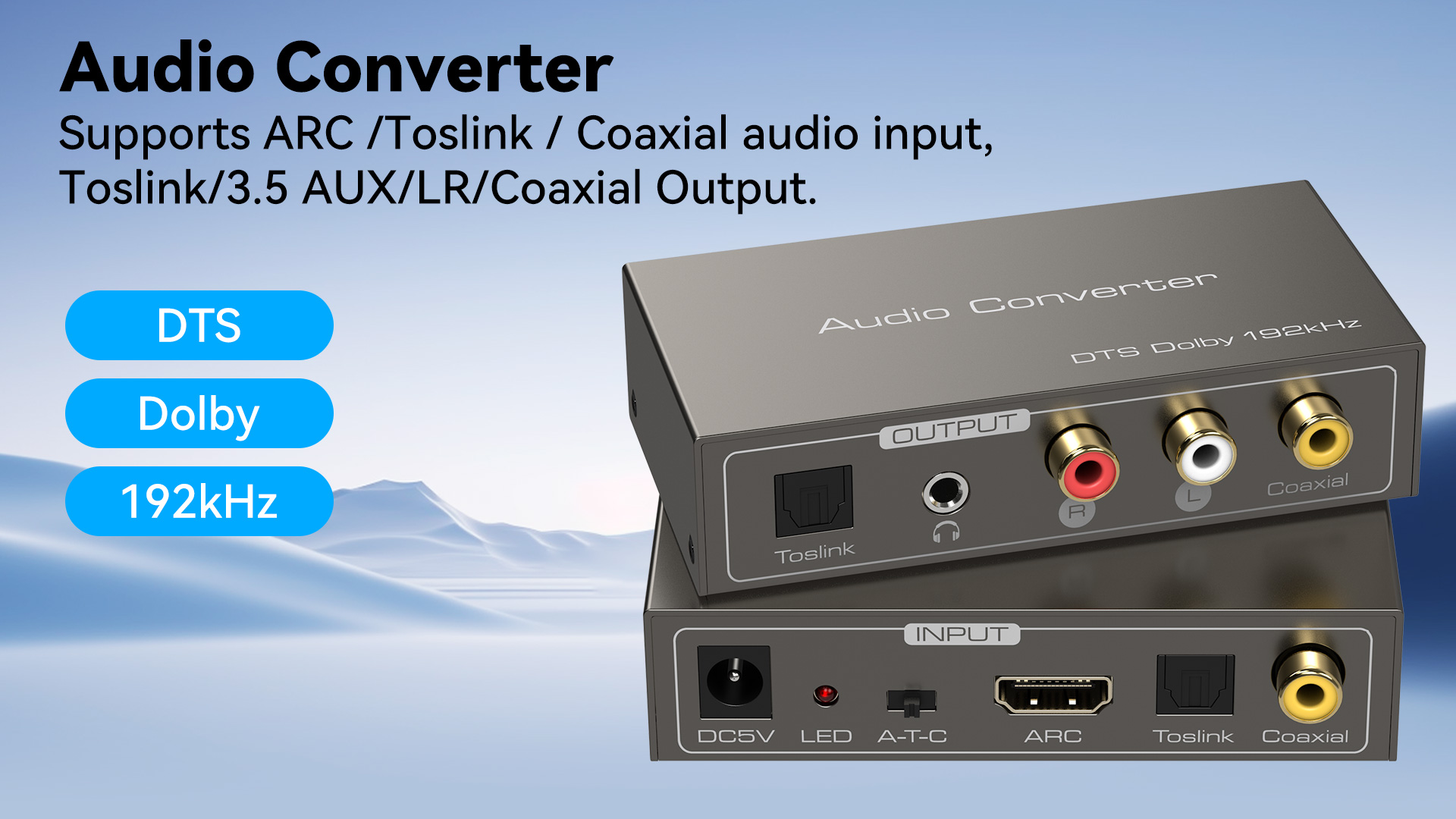 Image of HDMI ARC to RCA Audio Converter 3 in 1 Digital to Analog Audio Converter with Optical Coaxial ARC Input Toslink Coaxial RCA AUX Output Support Dolby DTS LPCM for TV Soundbar Home Theater
