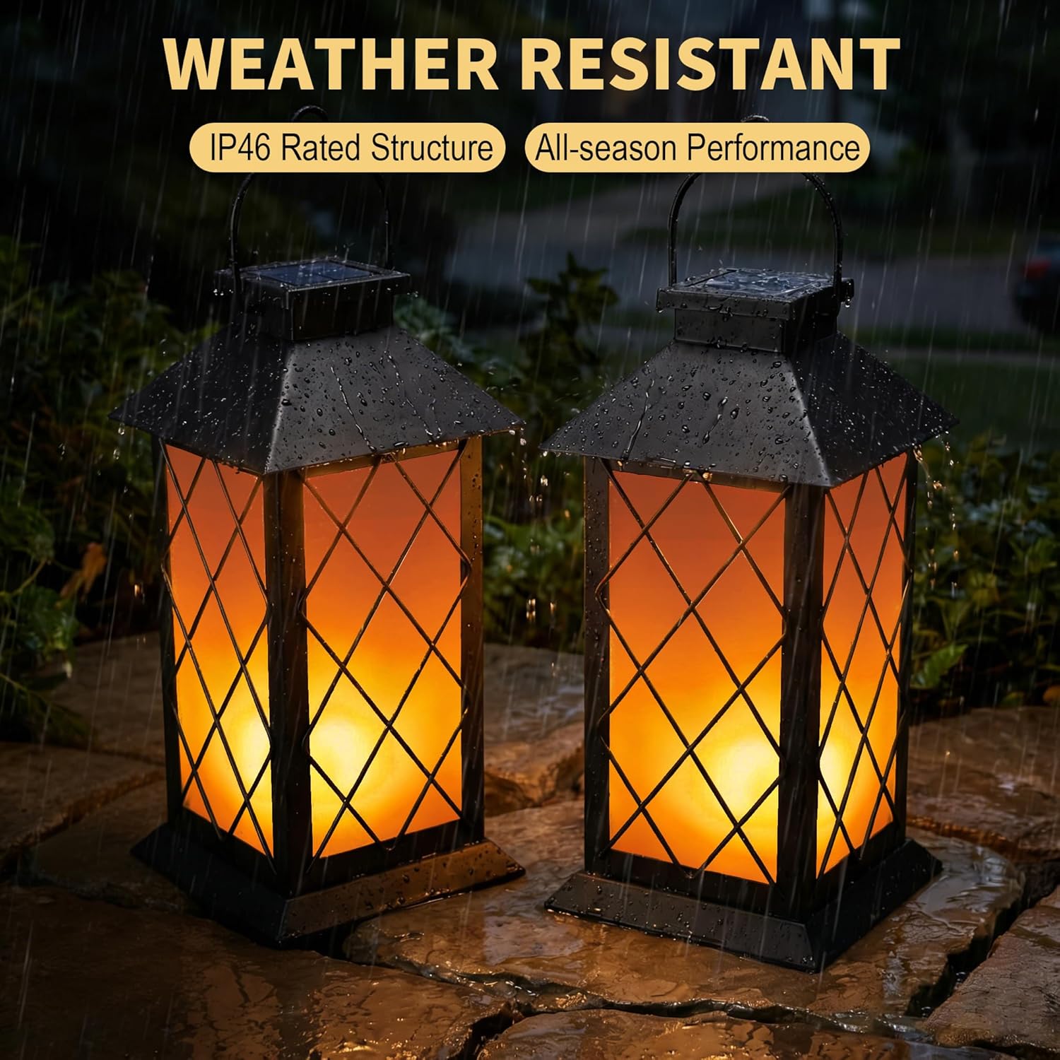 Solar Lanterns Outdoor Waterproof, 2 Pack 13" Metal & Glass Hanging Solar Lantern Lights, Cross Pattern IP46 Decorative Outdoor Solar Lanterns for Patio Table Yard Porch Garden Decor