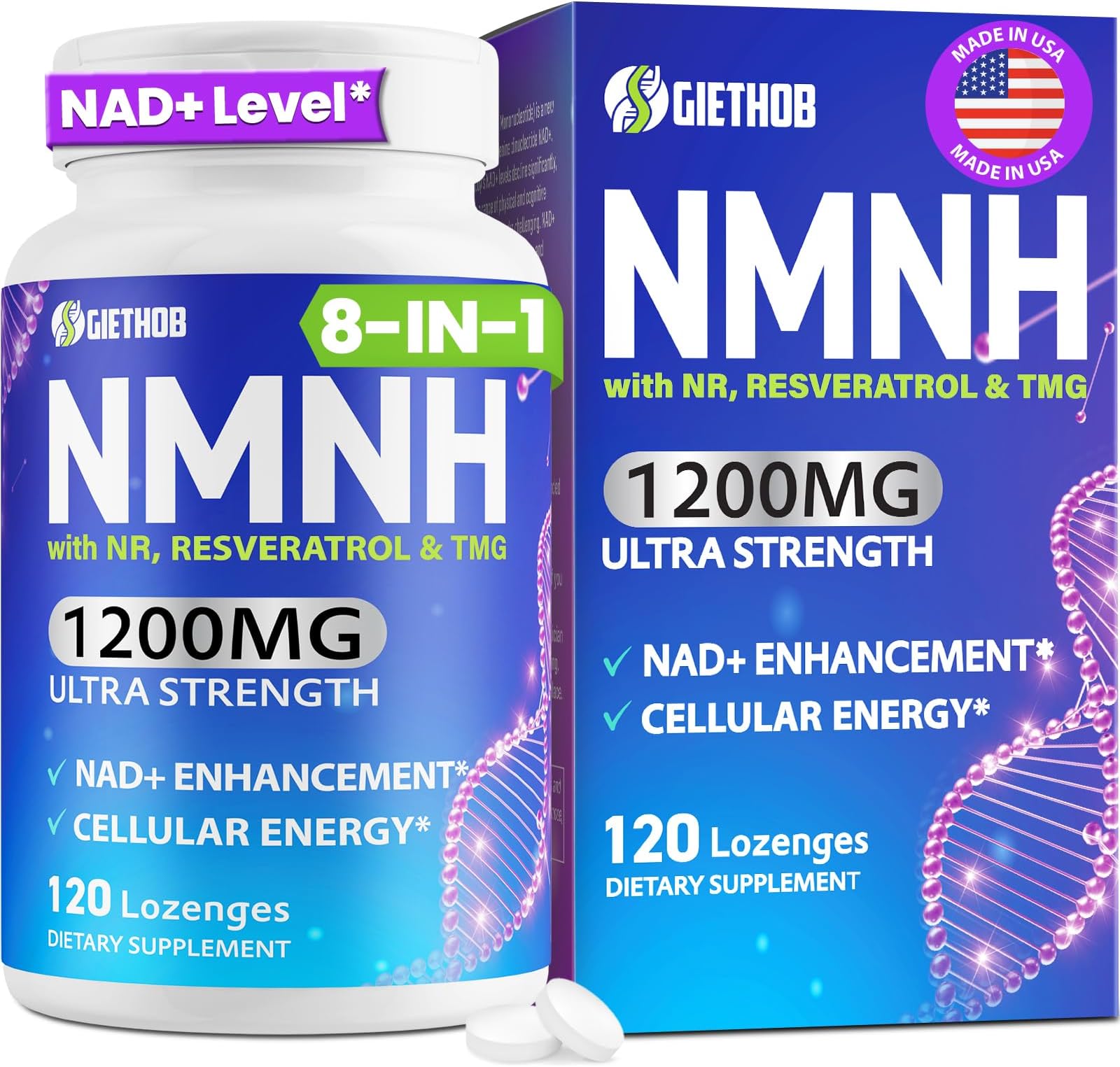 Sublingual NMNH (Dihydronicotinamide Mononucleotide), NMN Supplement Alternative, NAD Supplements for Women Men, with Resveratrol, NR & TMG, NAD+ Levels as We Age, Anti-Aging, Energy, Focus, 120 Count